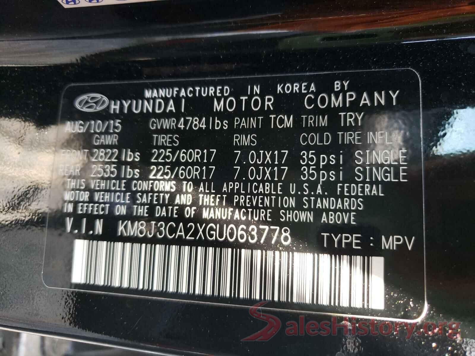 KM8J3CA2XGU063778 2016 HYUNDAI TUCSON