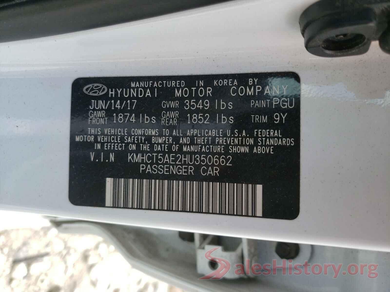 KMHCT5AE2HU350662 2017 HYUNDAI ACCENT