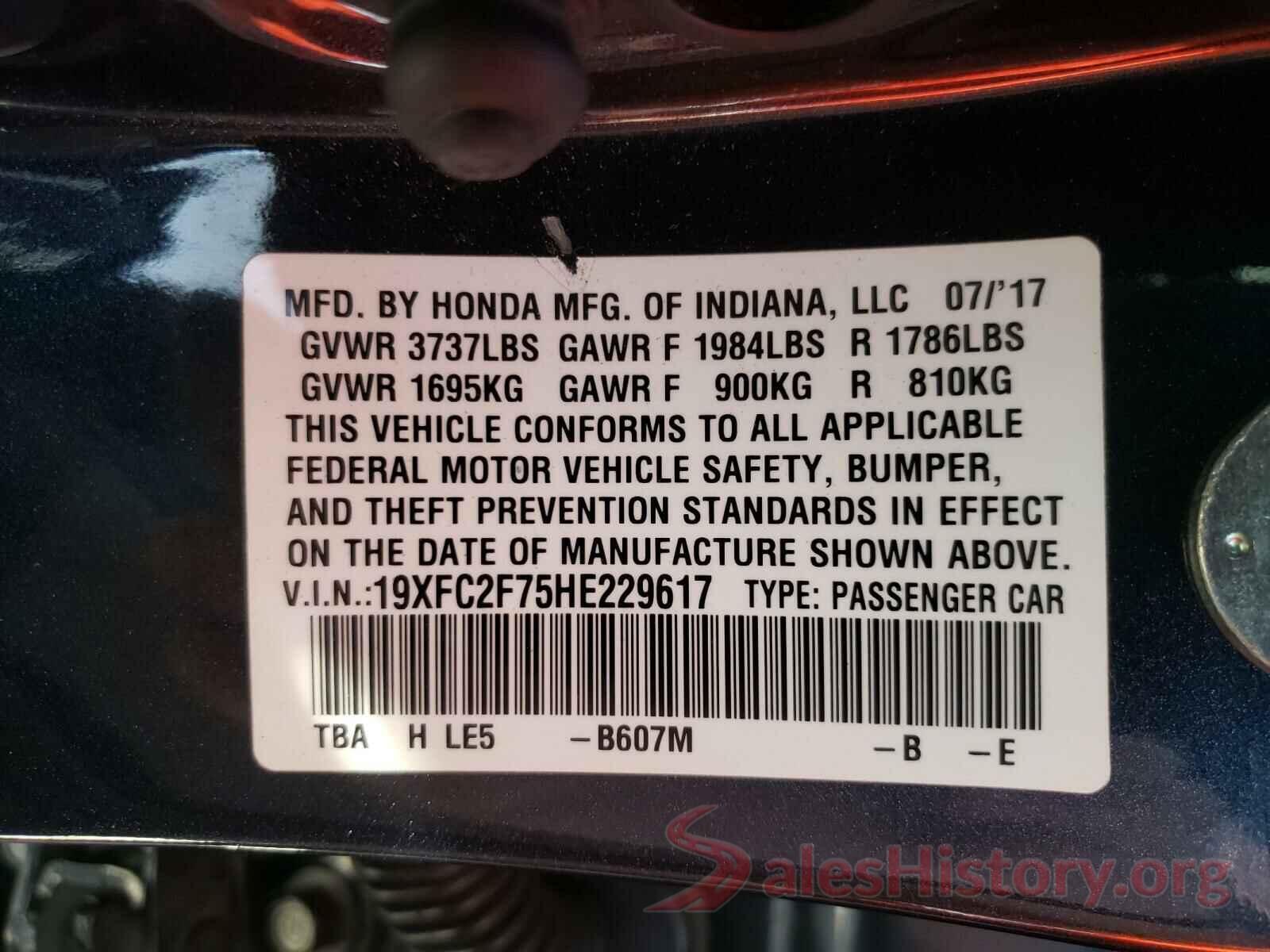 19XFC2F75HE229617 2017 HONDA CIVIC