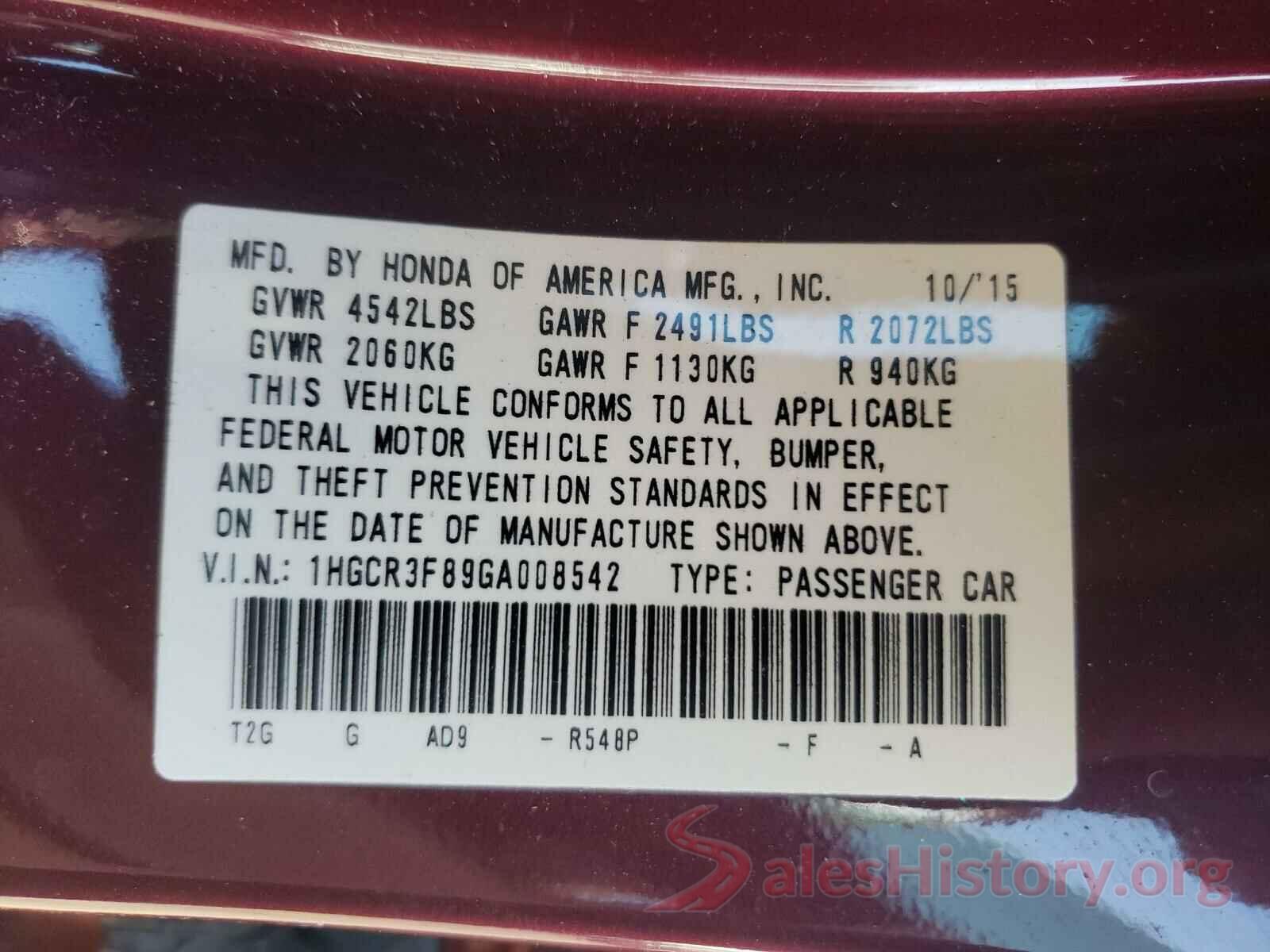 1HGCR3F89GA008542 2016 HONDA ACCORD