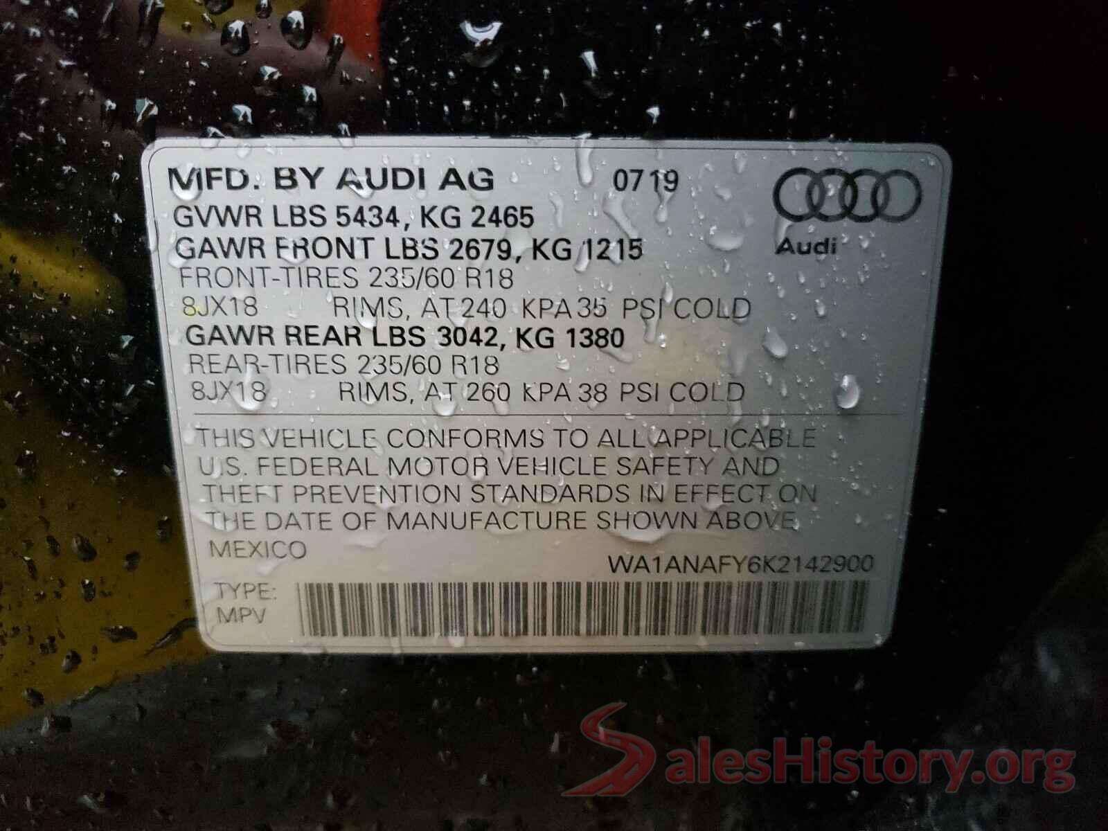 WA1ANAFY6K2142900 2019 AUDI Q5