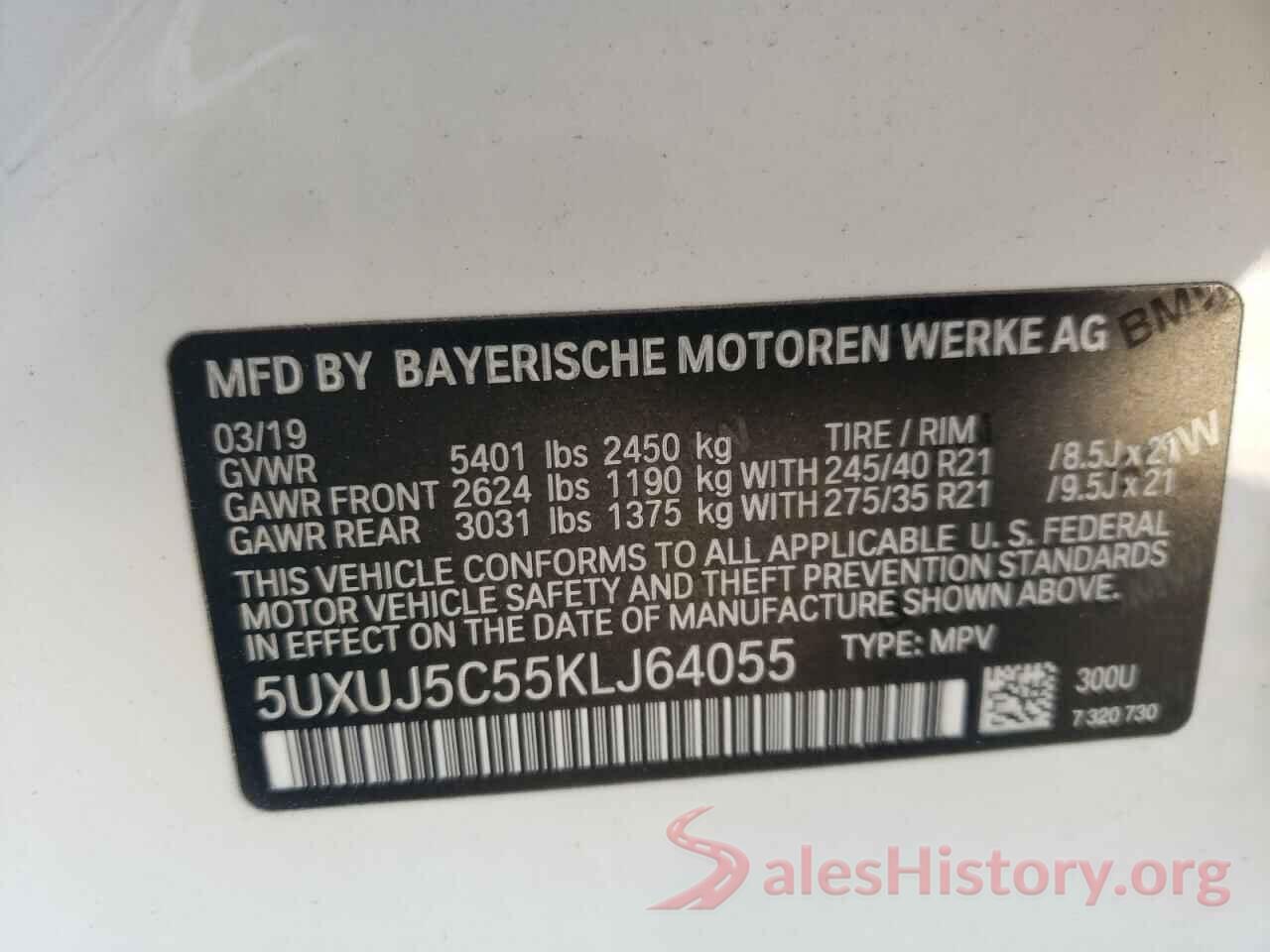 5UXUJ5C55KLJ64055 2019 BMW X4