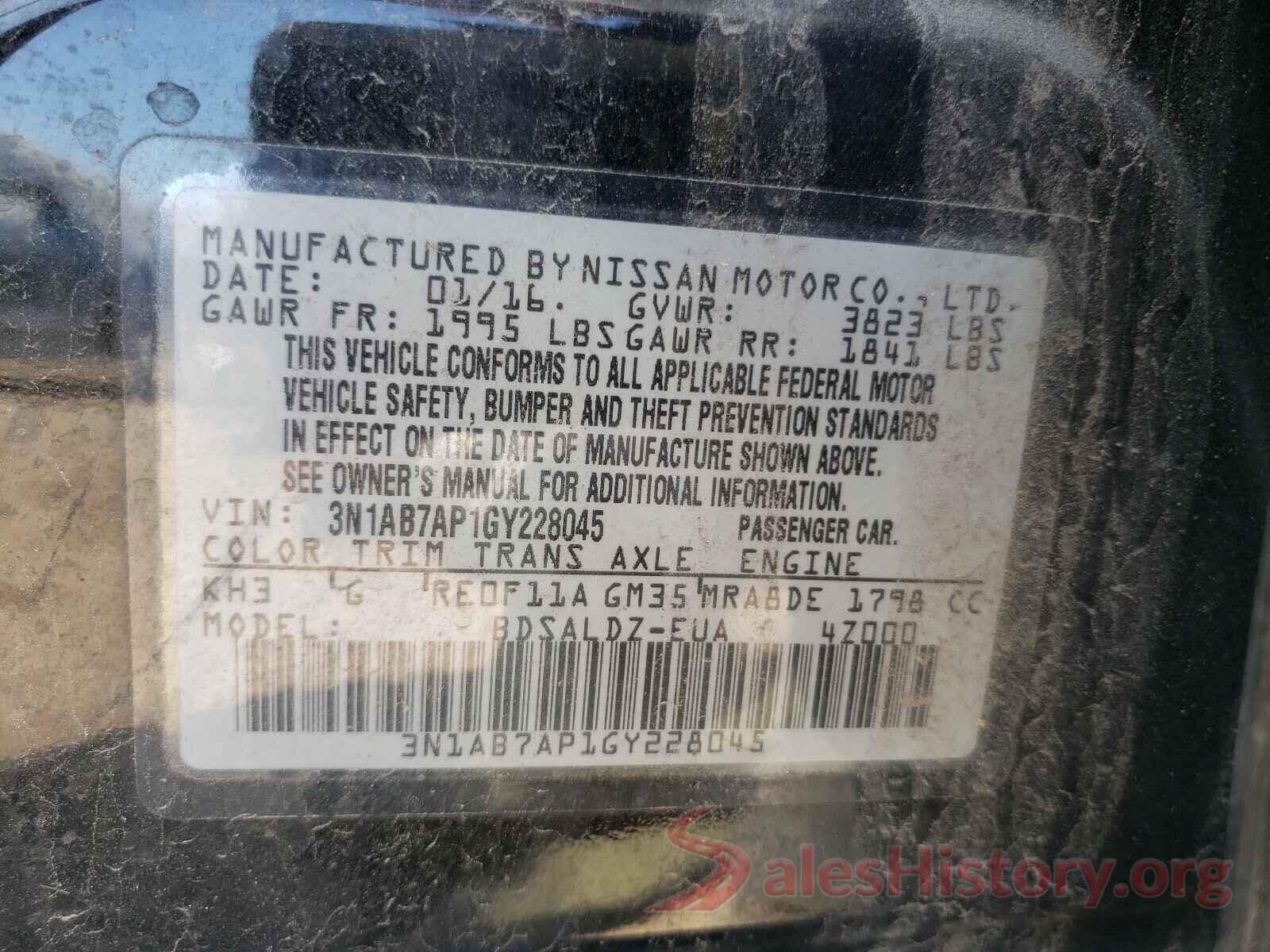 3N1AB7AP1GY228045 2016 NISSAN SENTRA