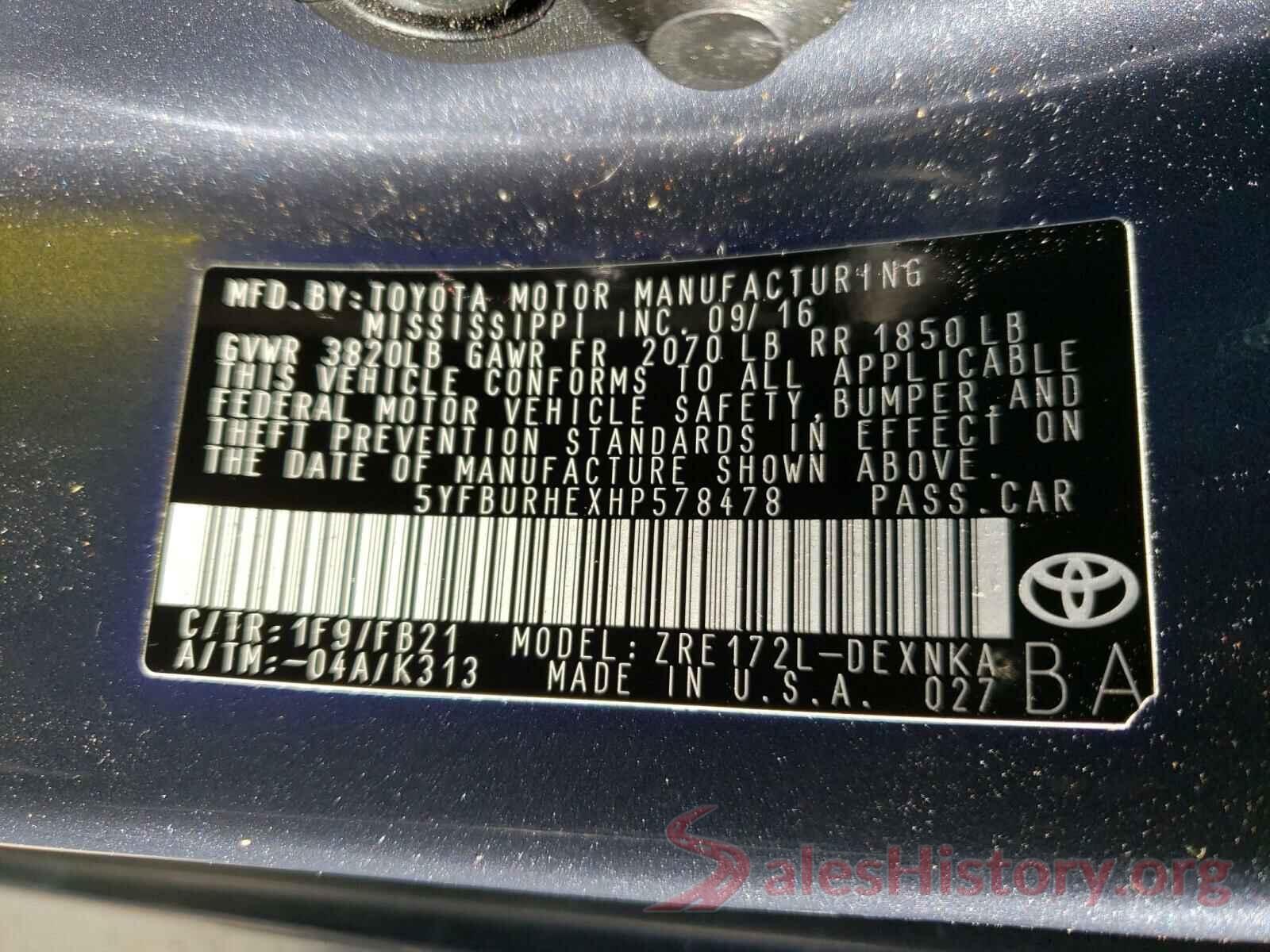 5YFBURHEXHP578478 2017 TOYOTA COROLLA