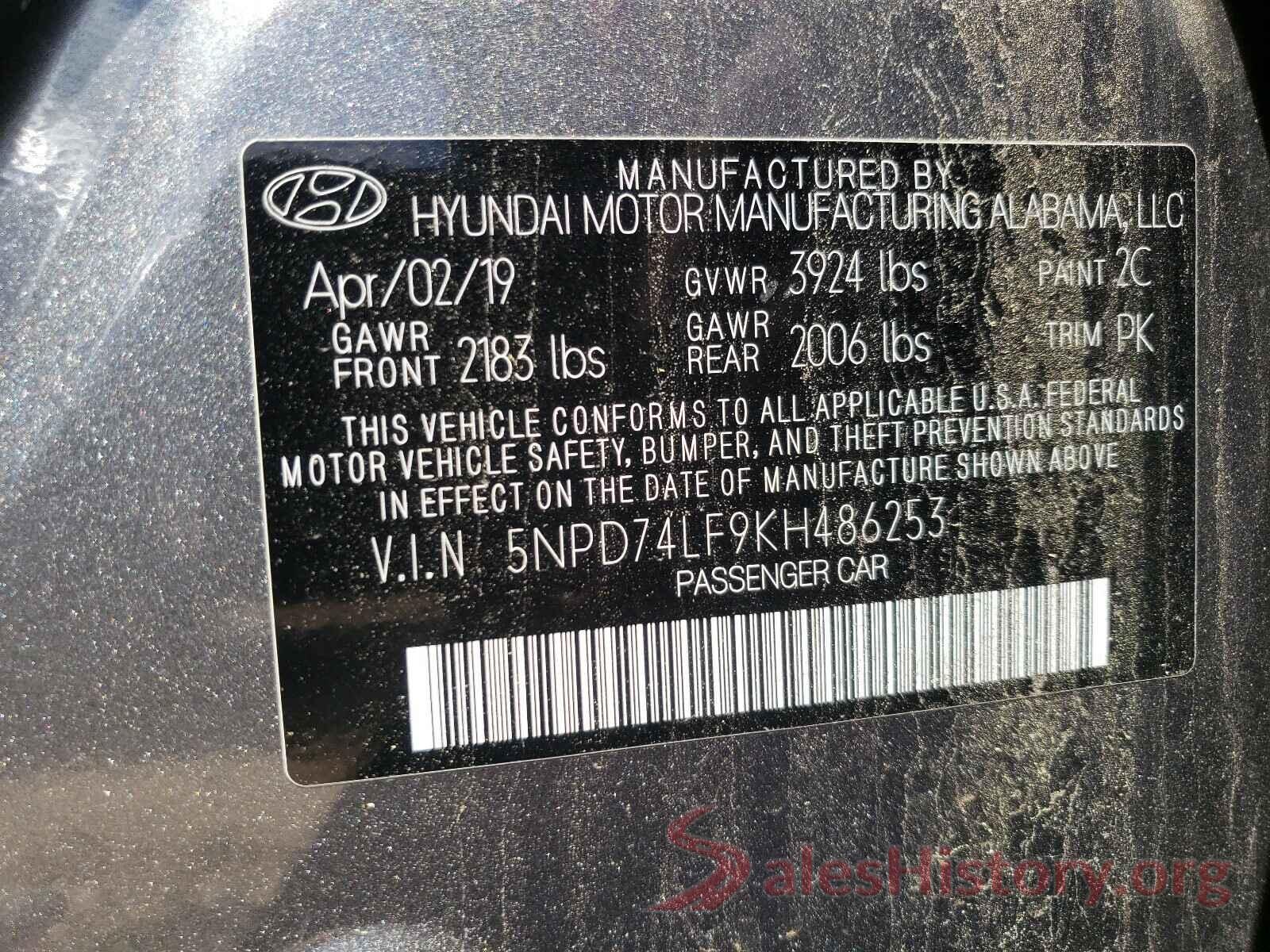 5NPD74LF9KH486253 2019 HYUNDAI ELANTRA