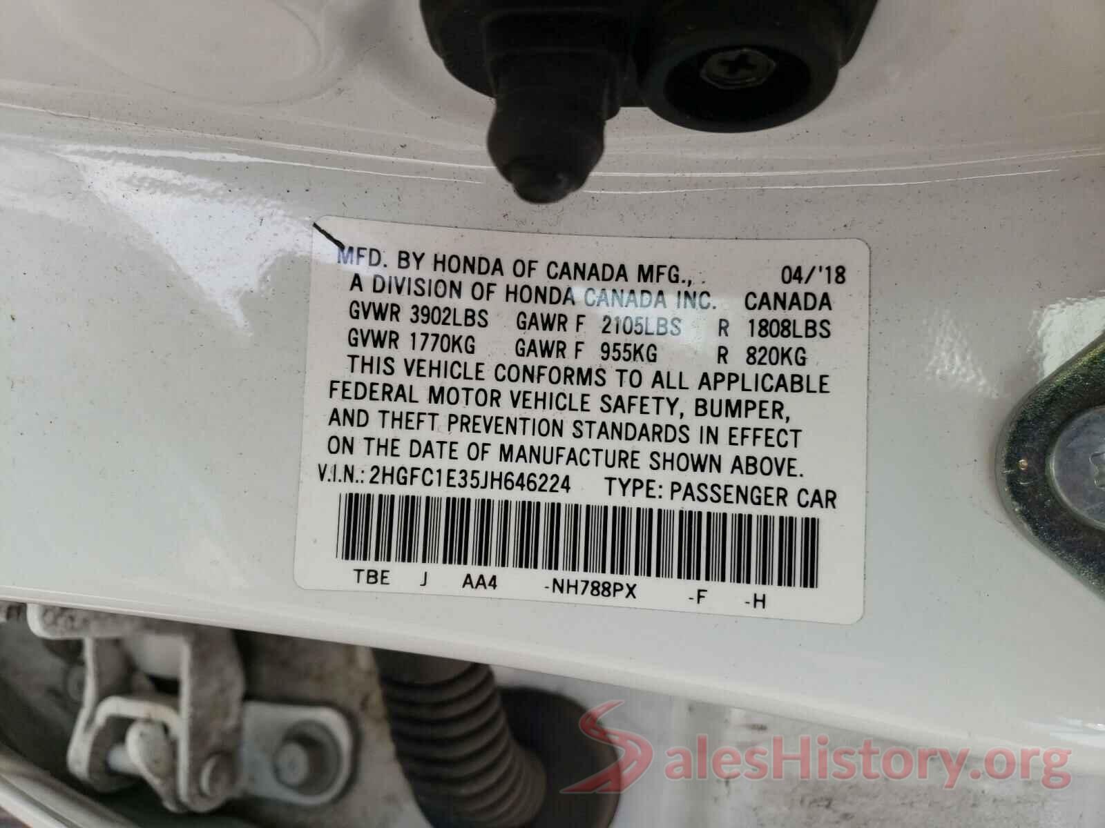 2HGFC1E35JH646224 2018 HONDA CIVIC