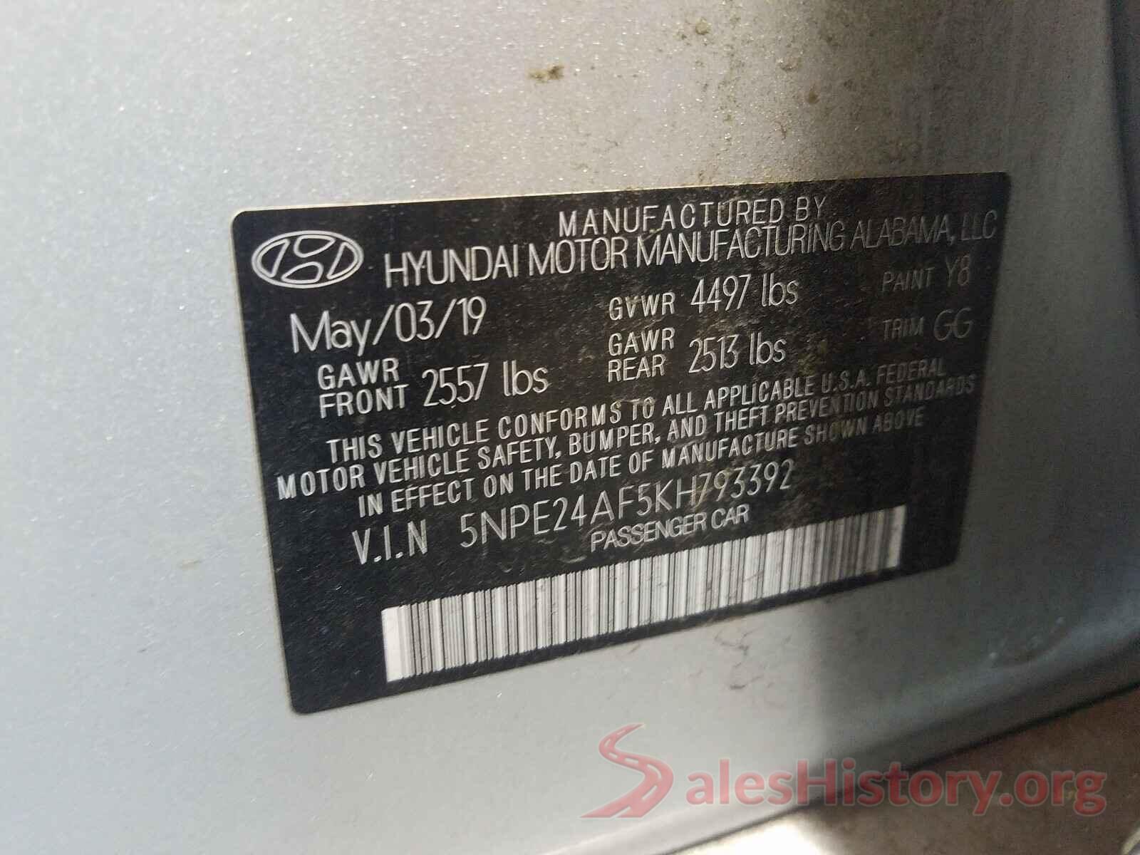 5NPE24AF5KH793392 2019 HYUNDAI SONATA