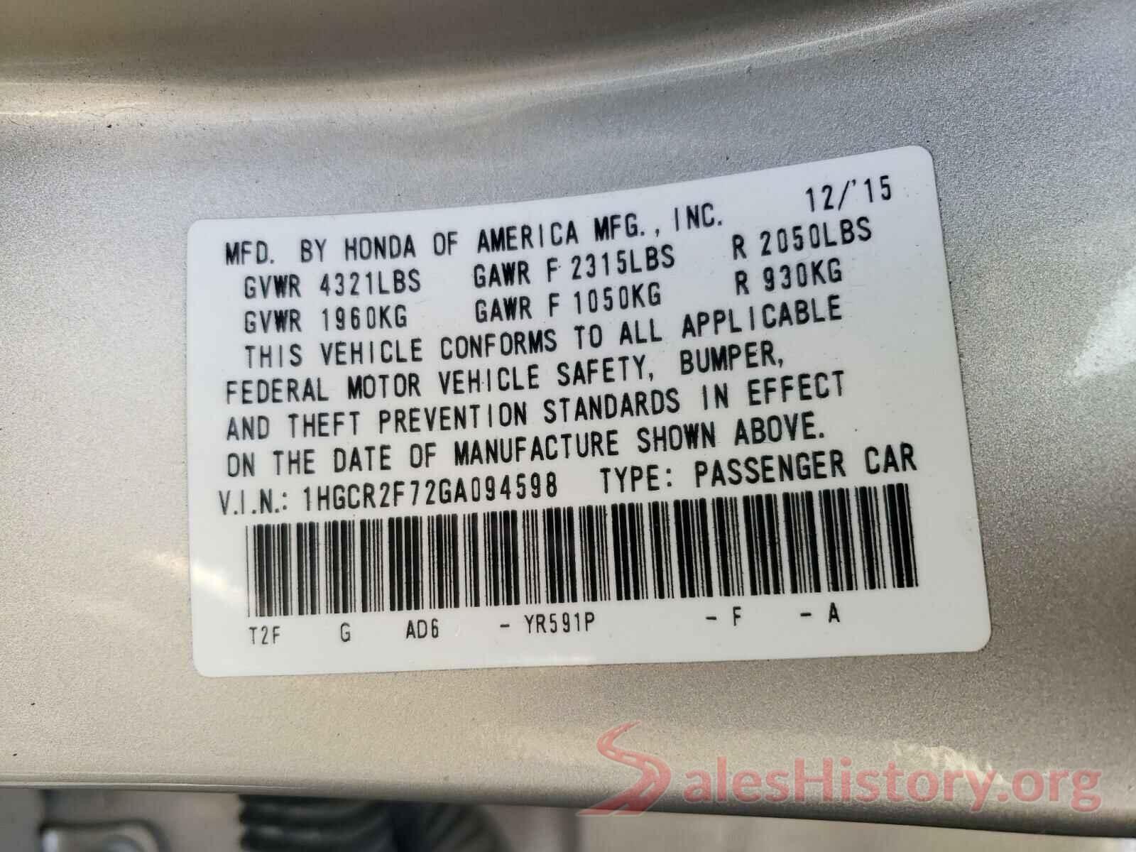 1HGCR2F72GA094598 2016 HONDA ACCORD