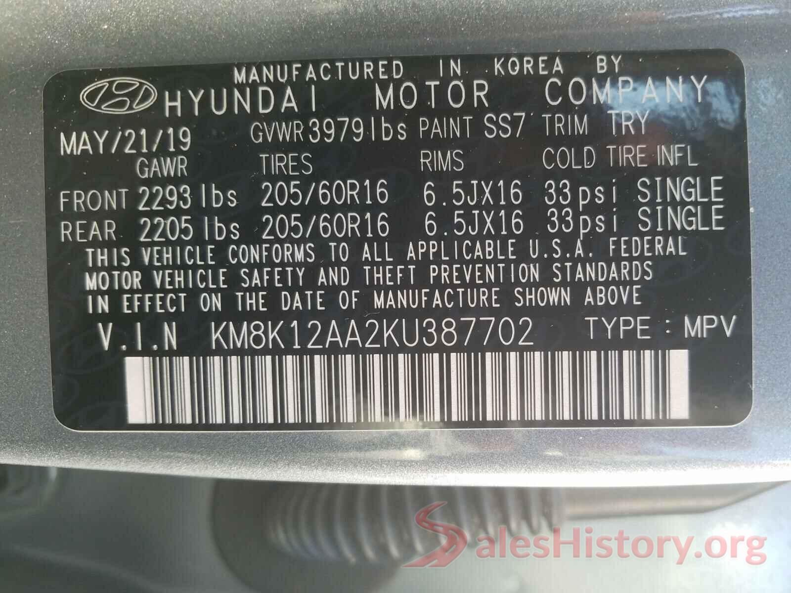 KM8K12AA2KU387702 2019 HYUNDAI KONA