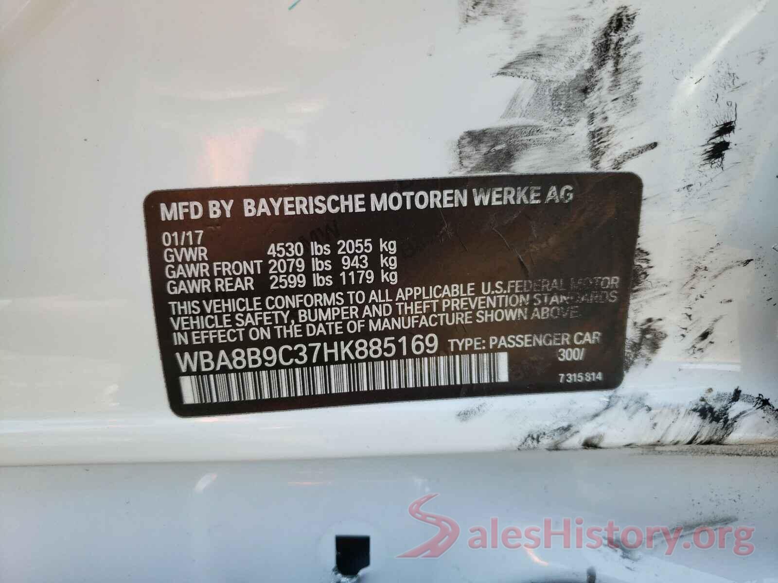 WBA8B9C37HK885169 2017 BMW 3 SERIES