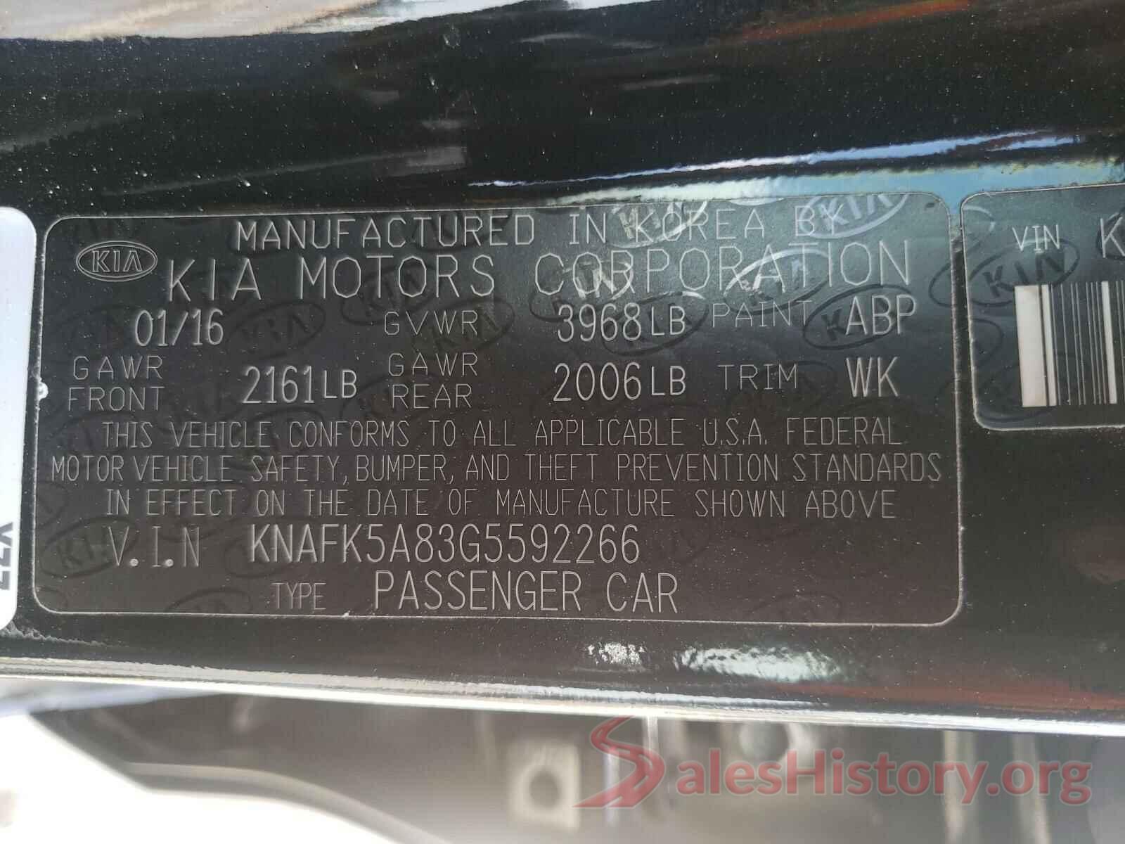 KNAFK5A83G5592266 2016 KIA FORTE