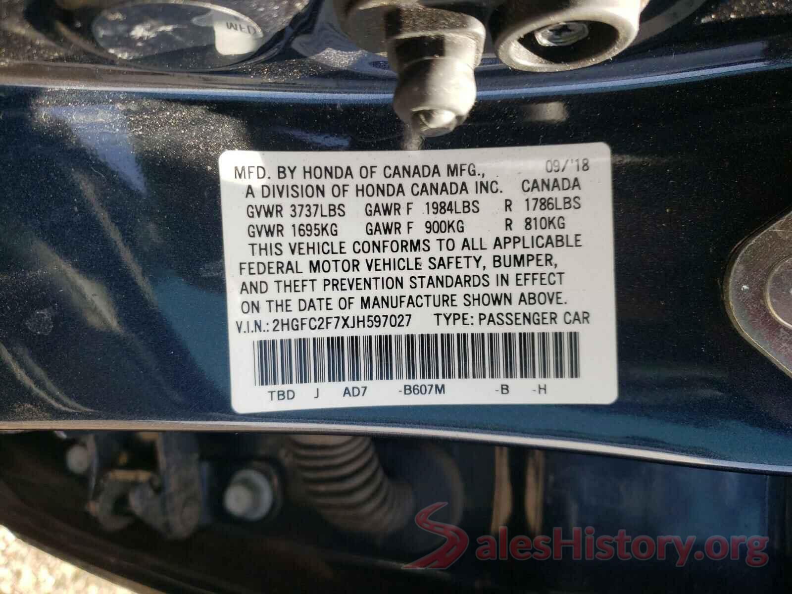 2HGFC2F7XJH597027 2018 HONDA CIVIC