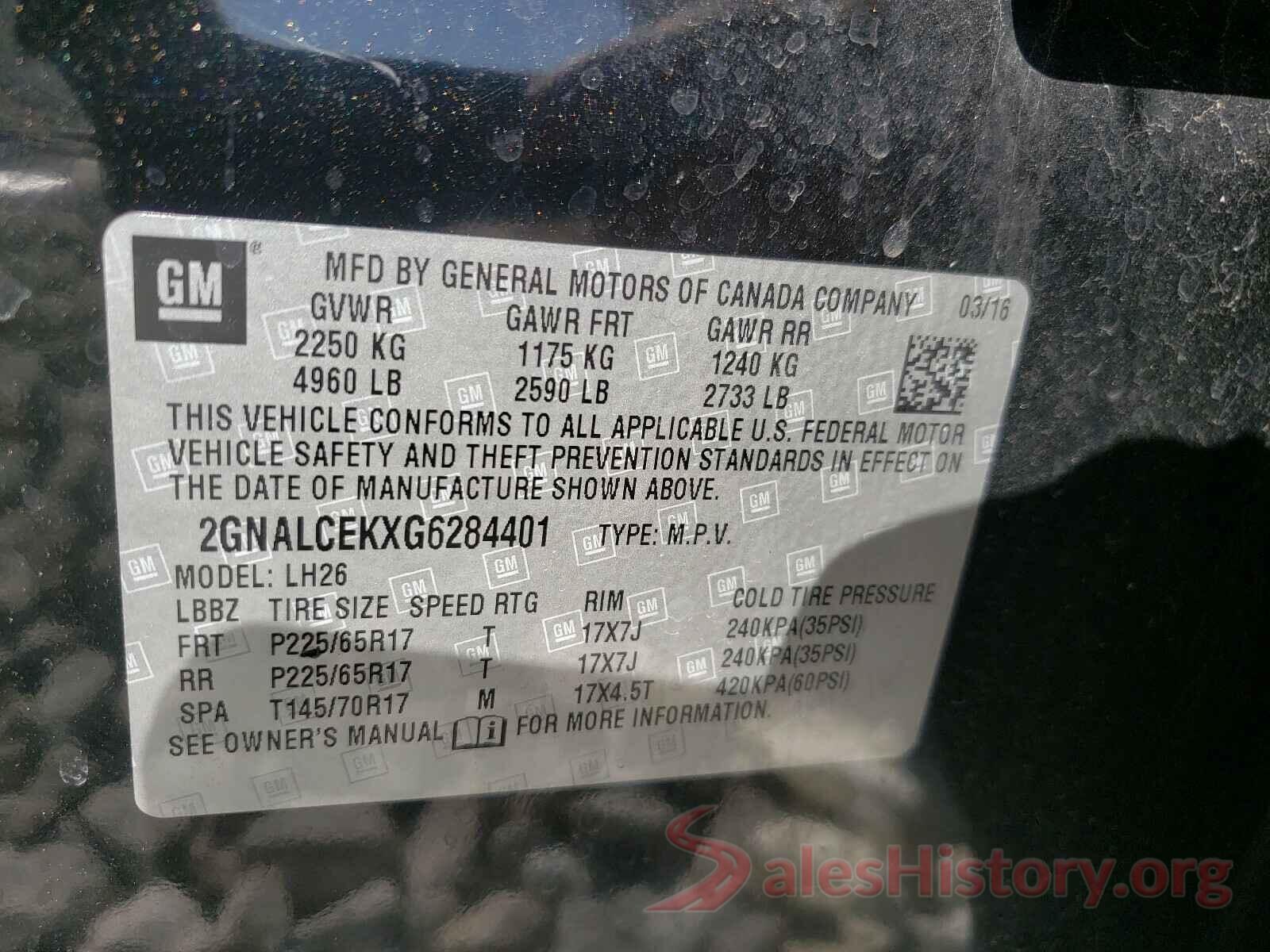 2GNALCEKXG6284401 2016 CHEVROLET EQUINOX