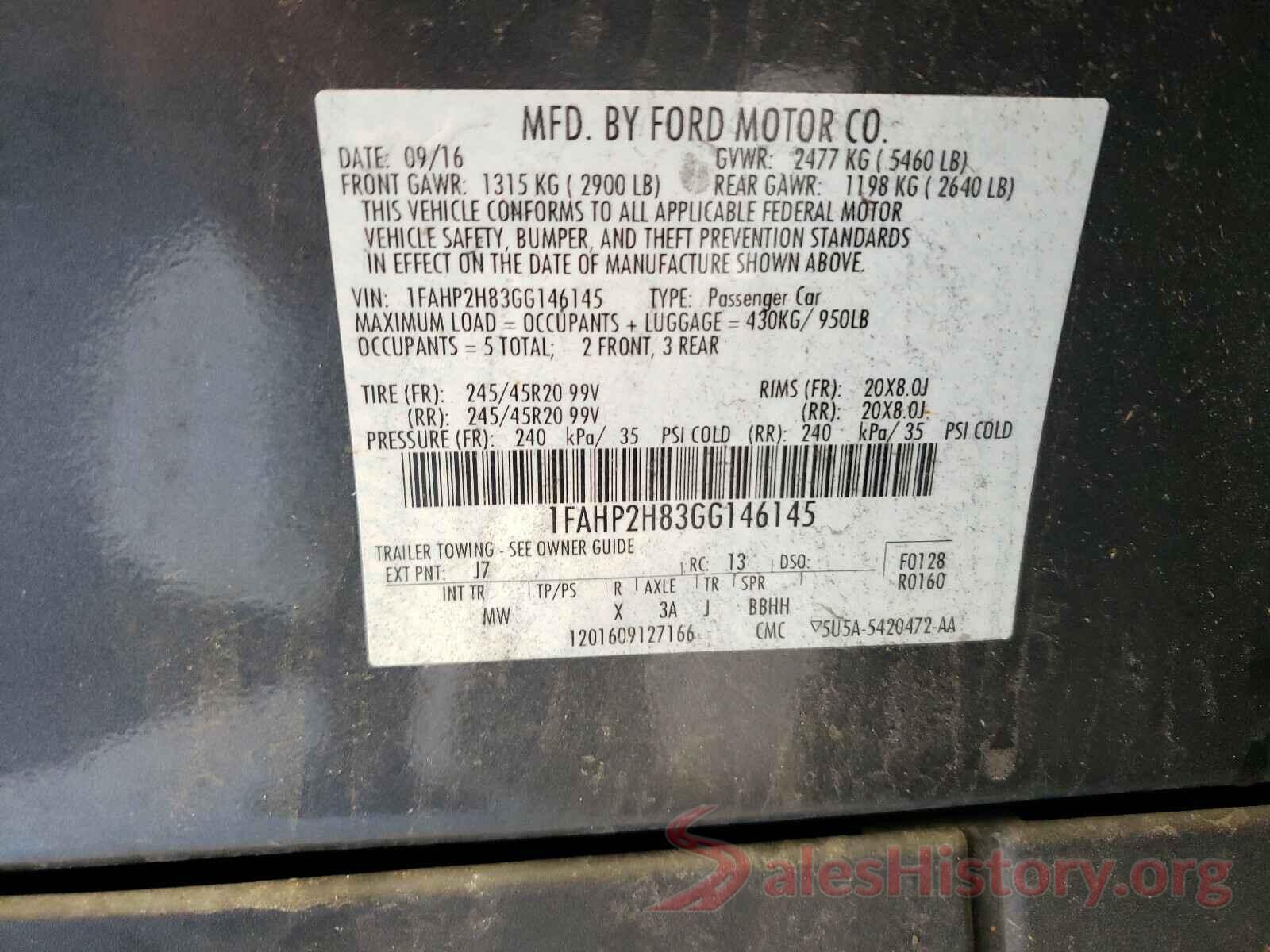 1FAHP2H83GG146145 2016 FORD TAURUS