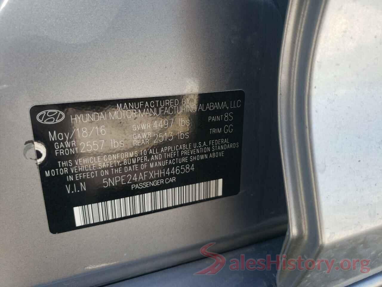 5NPE24AFXHH446584 2017 HYUNDAI SONATA