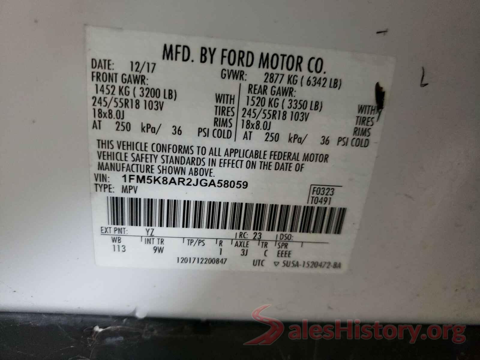 1FM5K8AR2JGA58059 2018 FORD EXPLORER