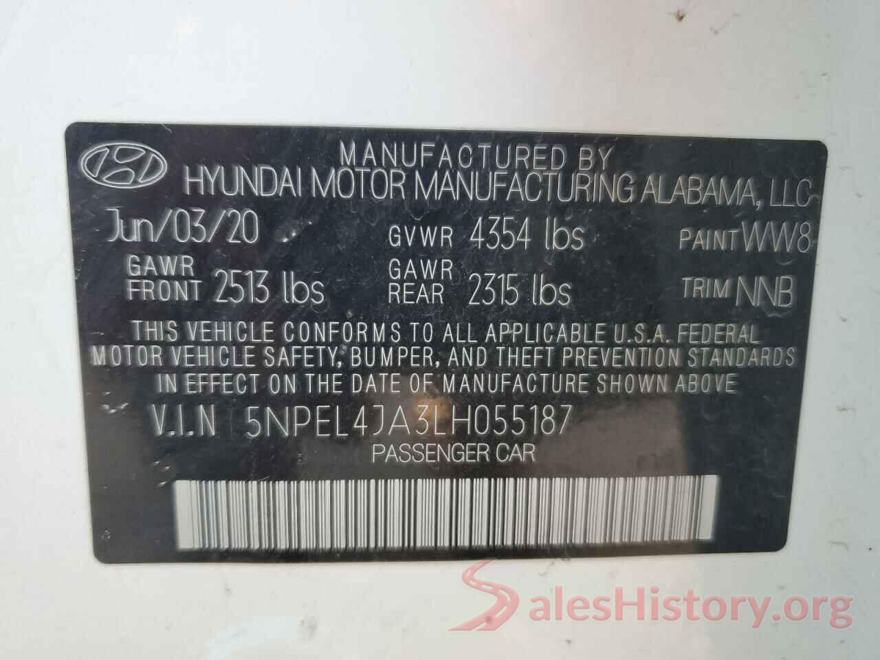 5NPEL4JA3LH055187 2020 HYUNDAI SONATA