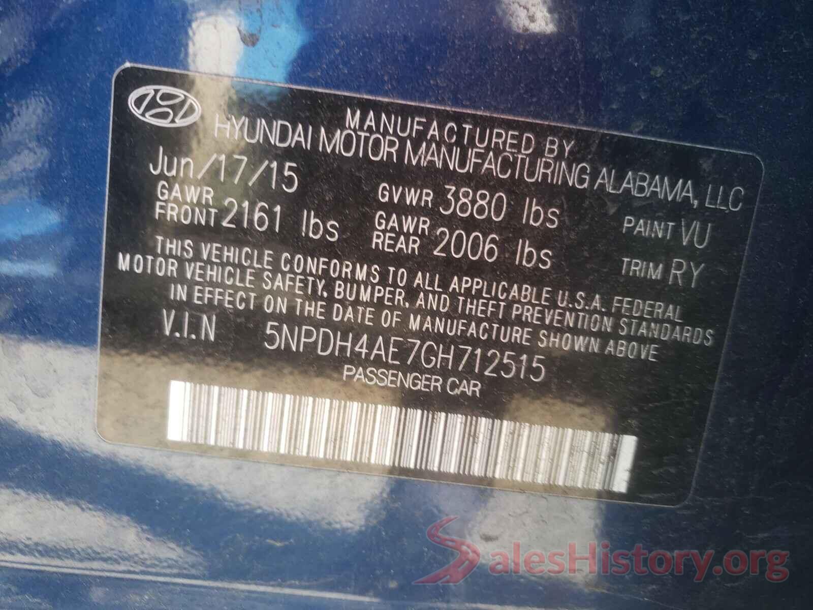 5NPDH4AE7GH712515 2016 HYUNDAI ELANTRA