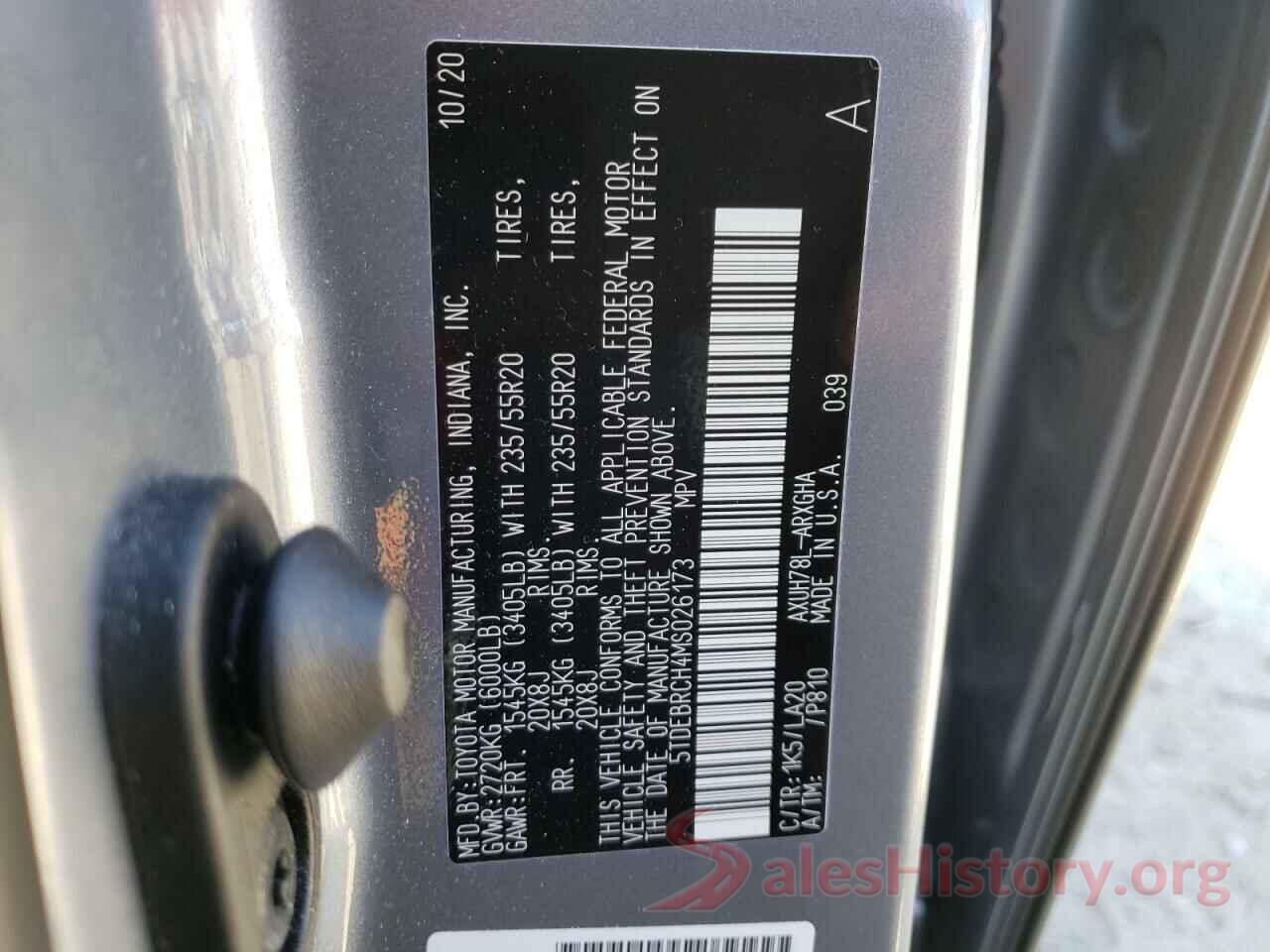 5TDEBRCH4MS026173 2021 TOYOTA HIGHLANDER