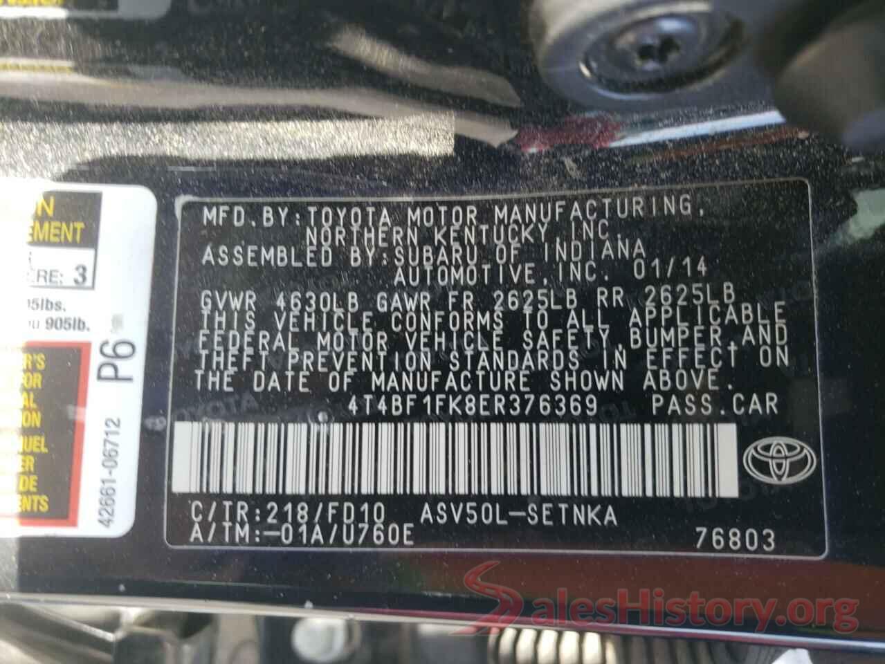 4T4BF1FK8ER376369 2014 TOYOTA CAMRY