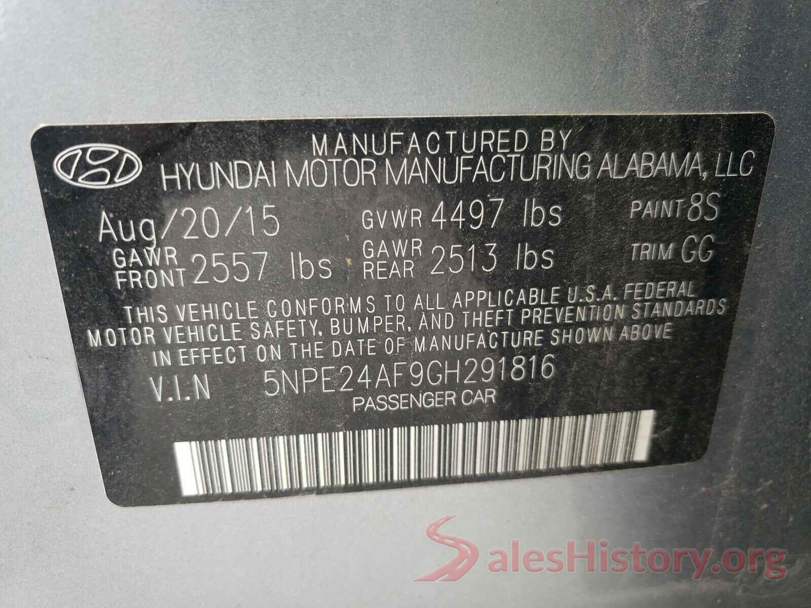 5NPE24AF9GH291816 2016 HYUNDAI SONATA