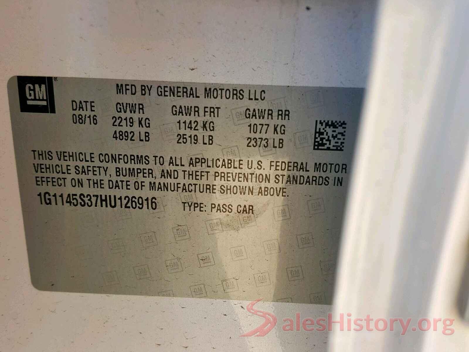 1G1145S37HU126916 2017 CHEVROLET IMPALA