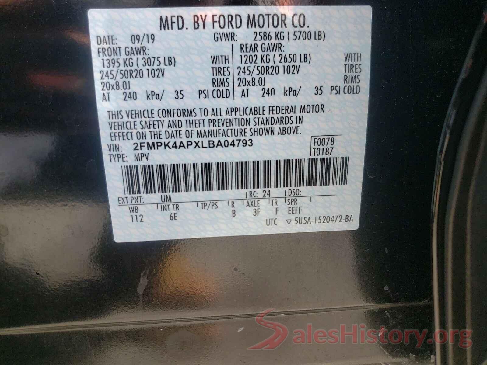 2FMPK4APXLBA04793 2020 FORD EDGE