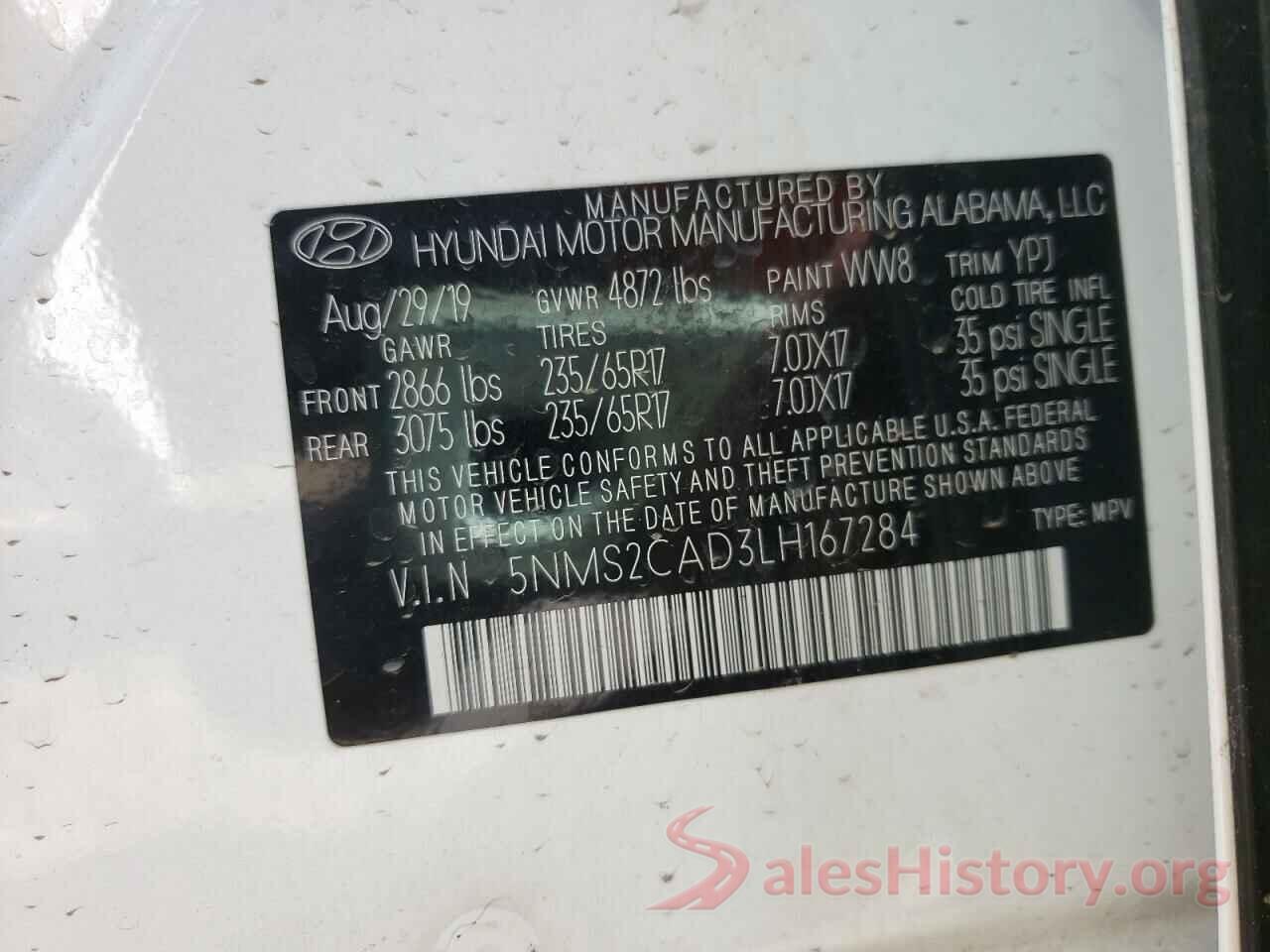 5NMS2CAD3LH167284 2020 HYUNDAI SANTA FE