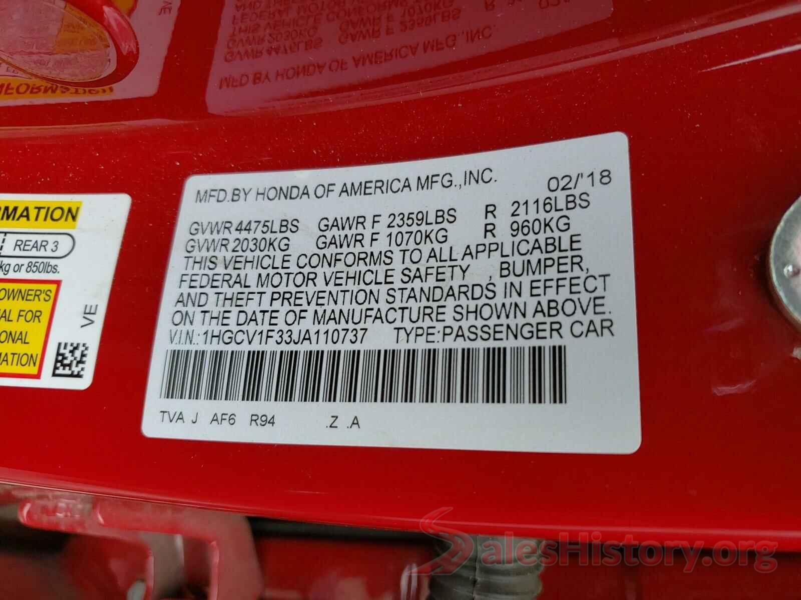 1HGCV1F33JA110737 2018 HONDA ACCORD