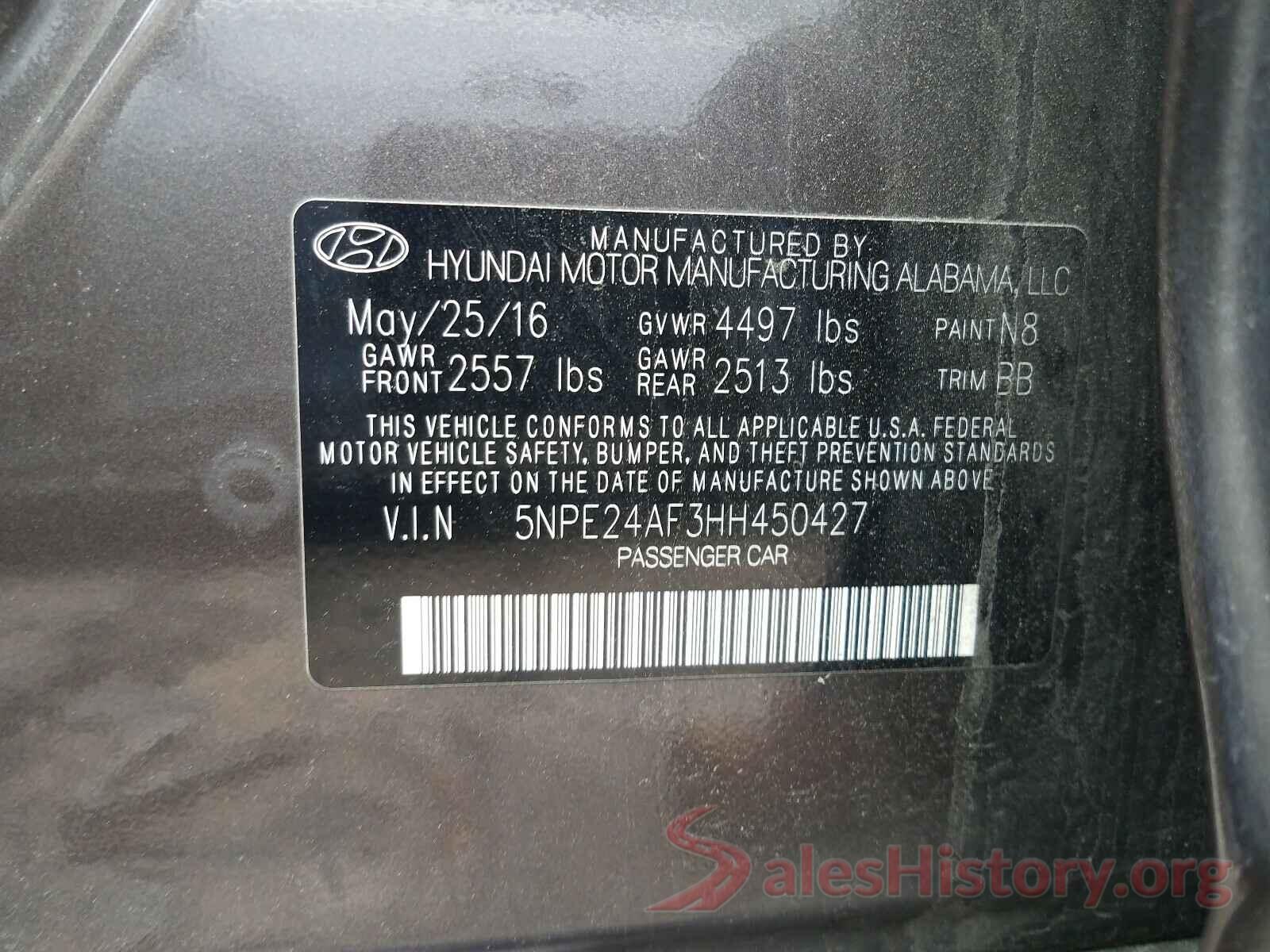 5NPE24AF3HH450427 2017 HYUNDAI SONATA