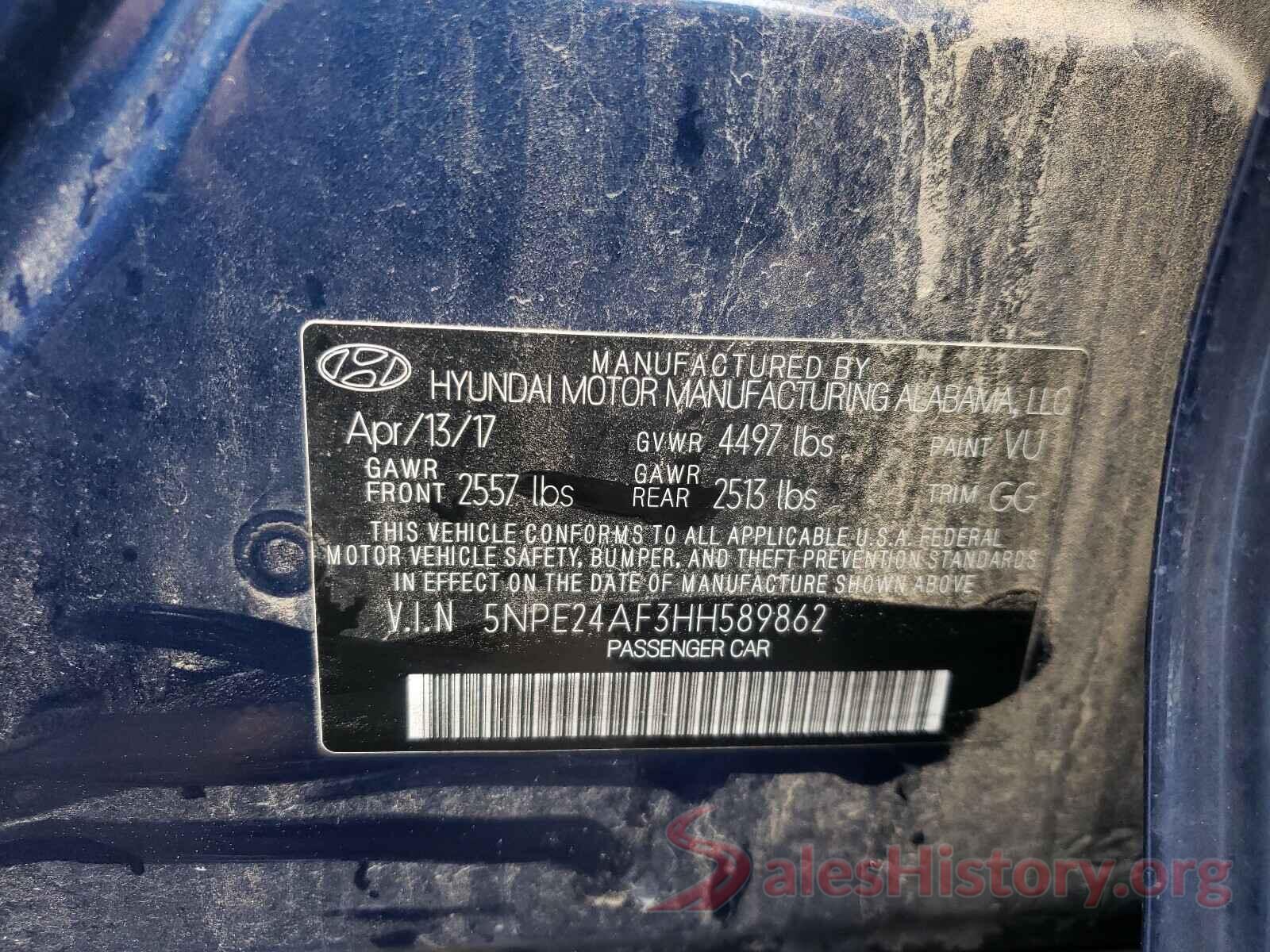 5NPE24AF3HH589862 2017 HYUNDAI SONATA