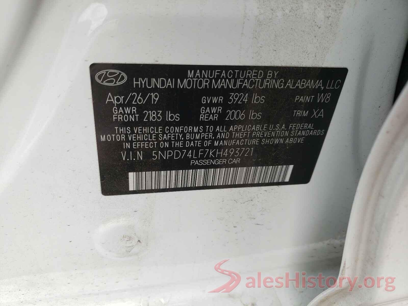 5NPD74LF7KH493721 2019 HYUNDAI ELANTRA