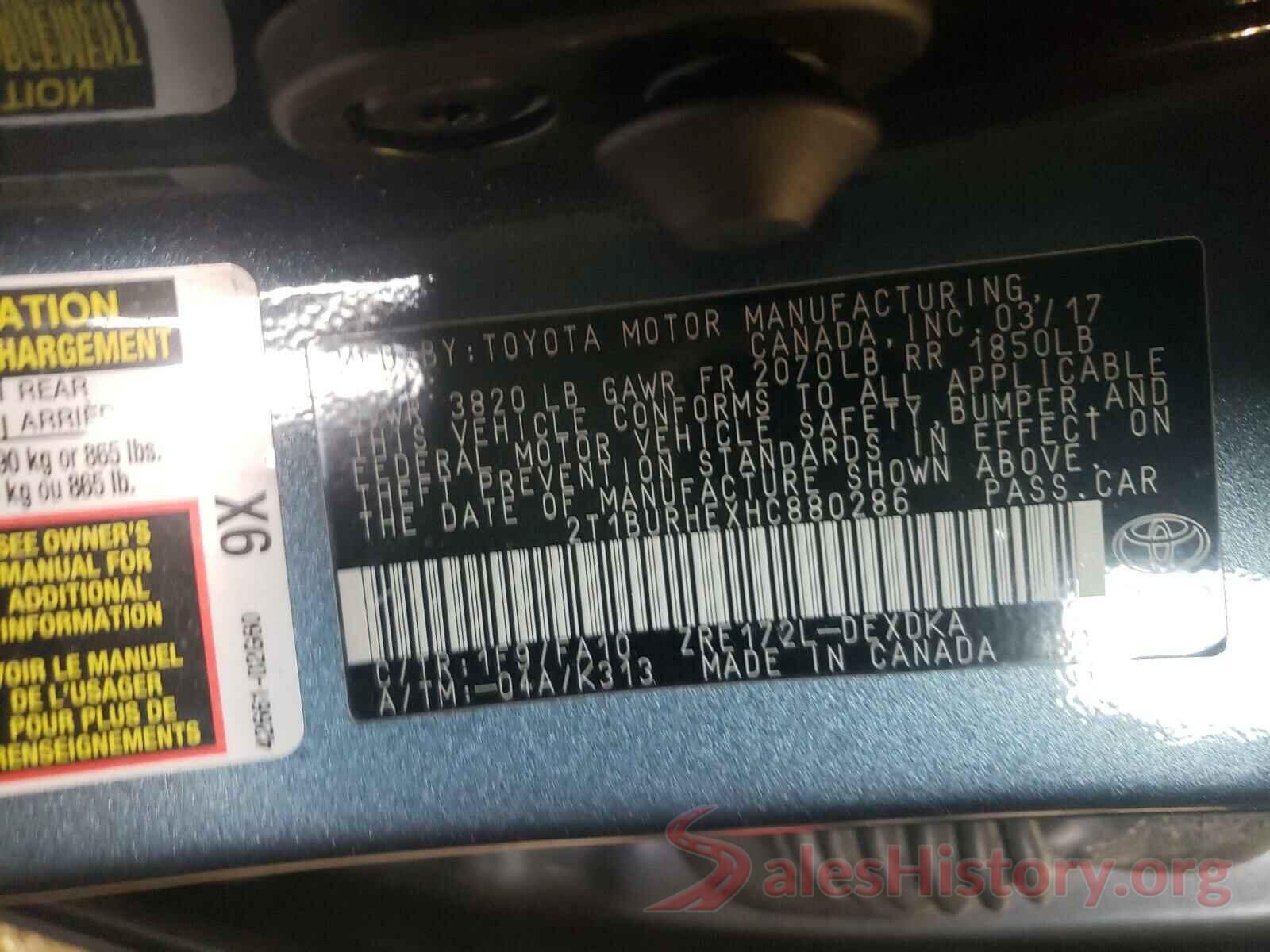 2T1BURHEXHC880286 2017 TOYOTA COROLLA