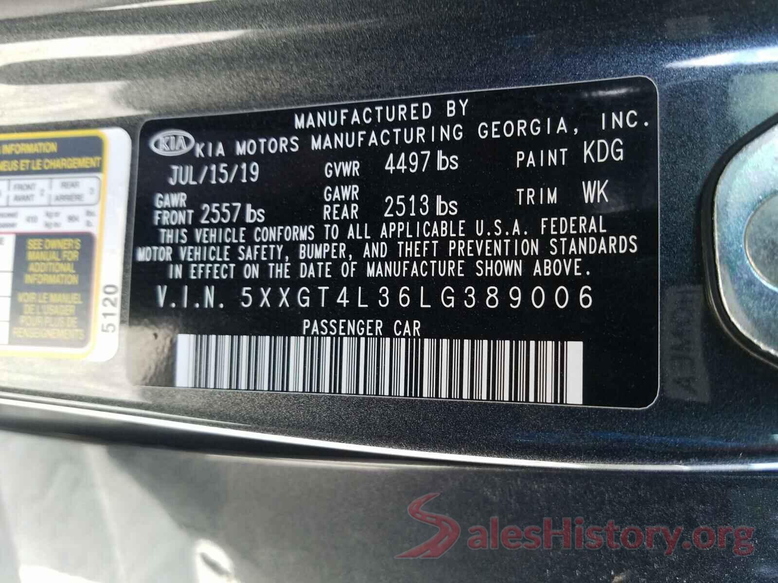 5XXGT4L36LG389006 2020 KIA OPTIMA