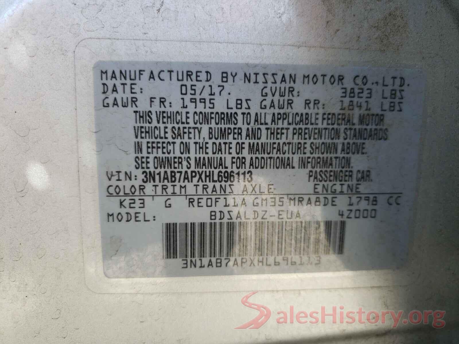 3N1AB7APXHL696113 2017 NISSAN SENTRA