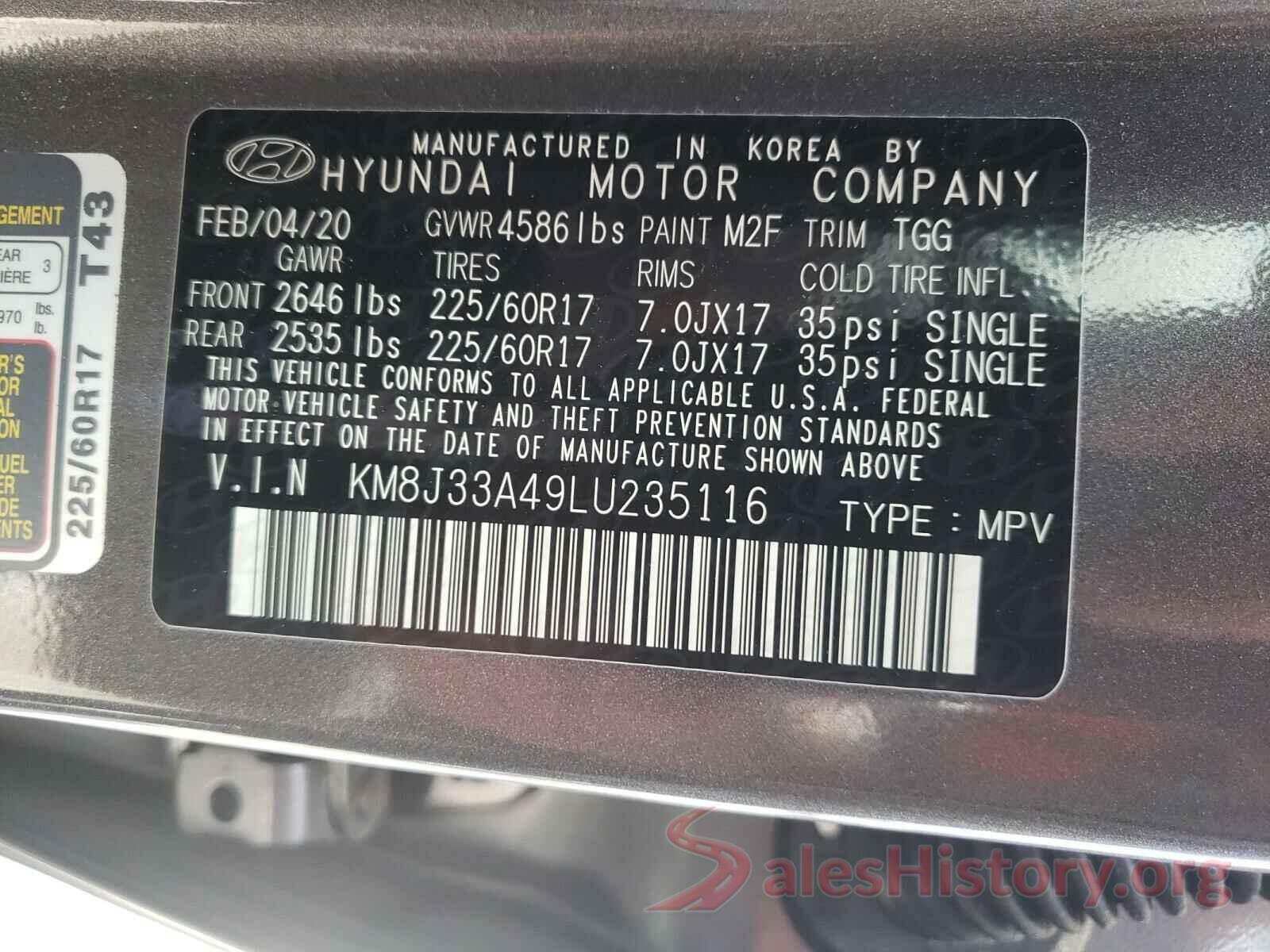 KM8J33A49LU235116 2020 HYUNDAI TUCSON