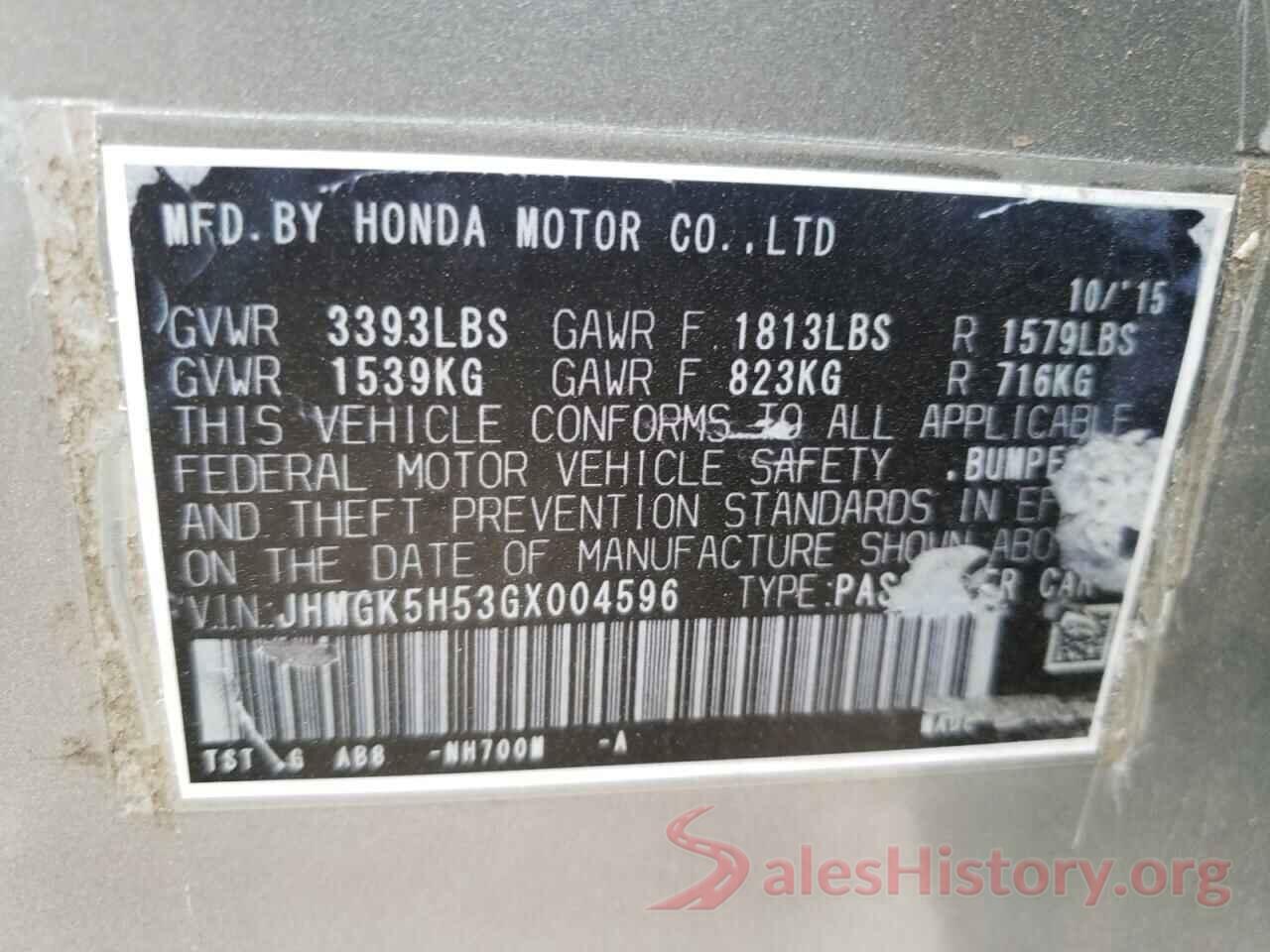 JHMGK5H53GX004596 2016 HONDA FIT