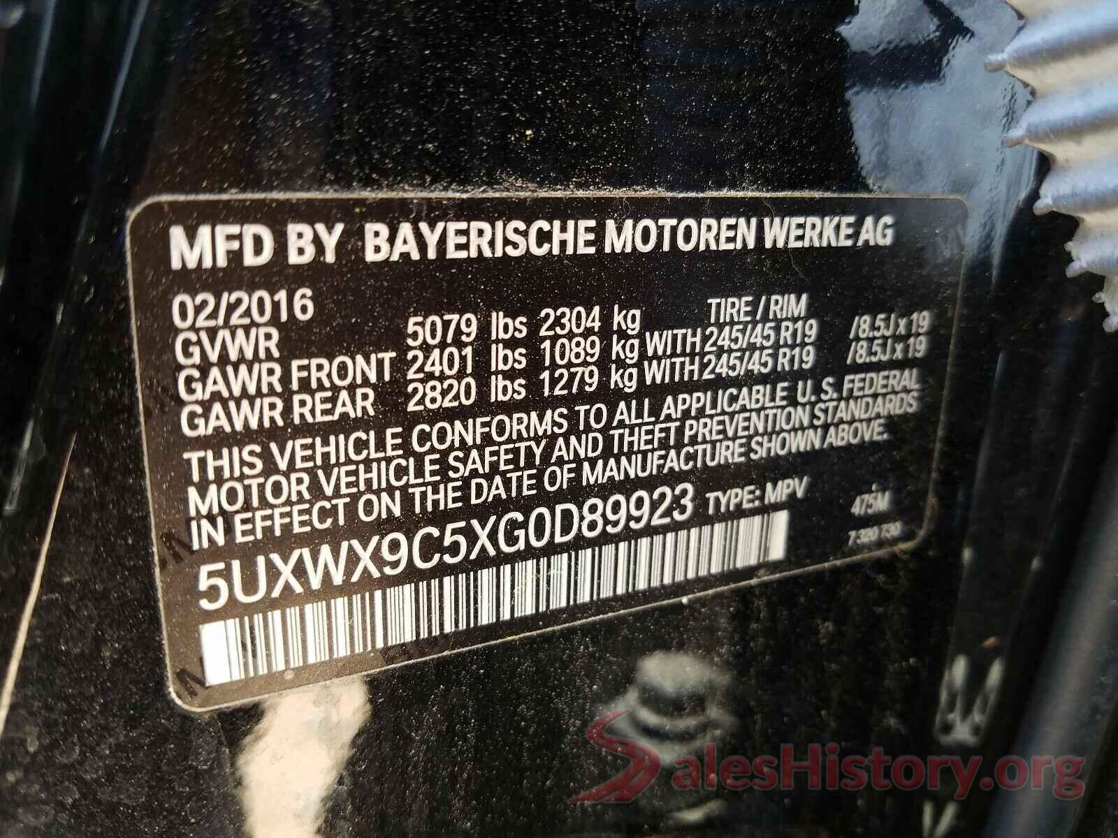 5UXWX9C5XG0D89923 2016 BMW X3