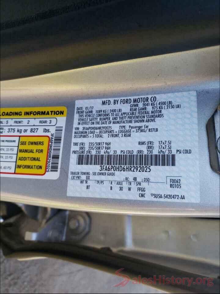 3FA6P0HD6HR292025 2017 FORD FUSION