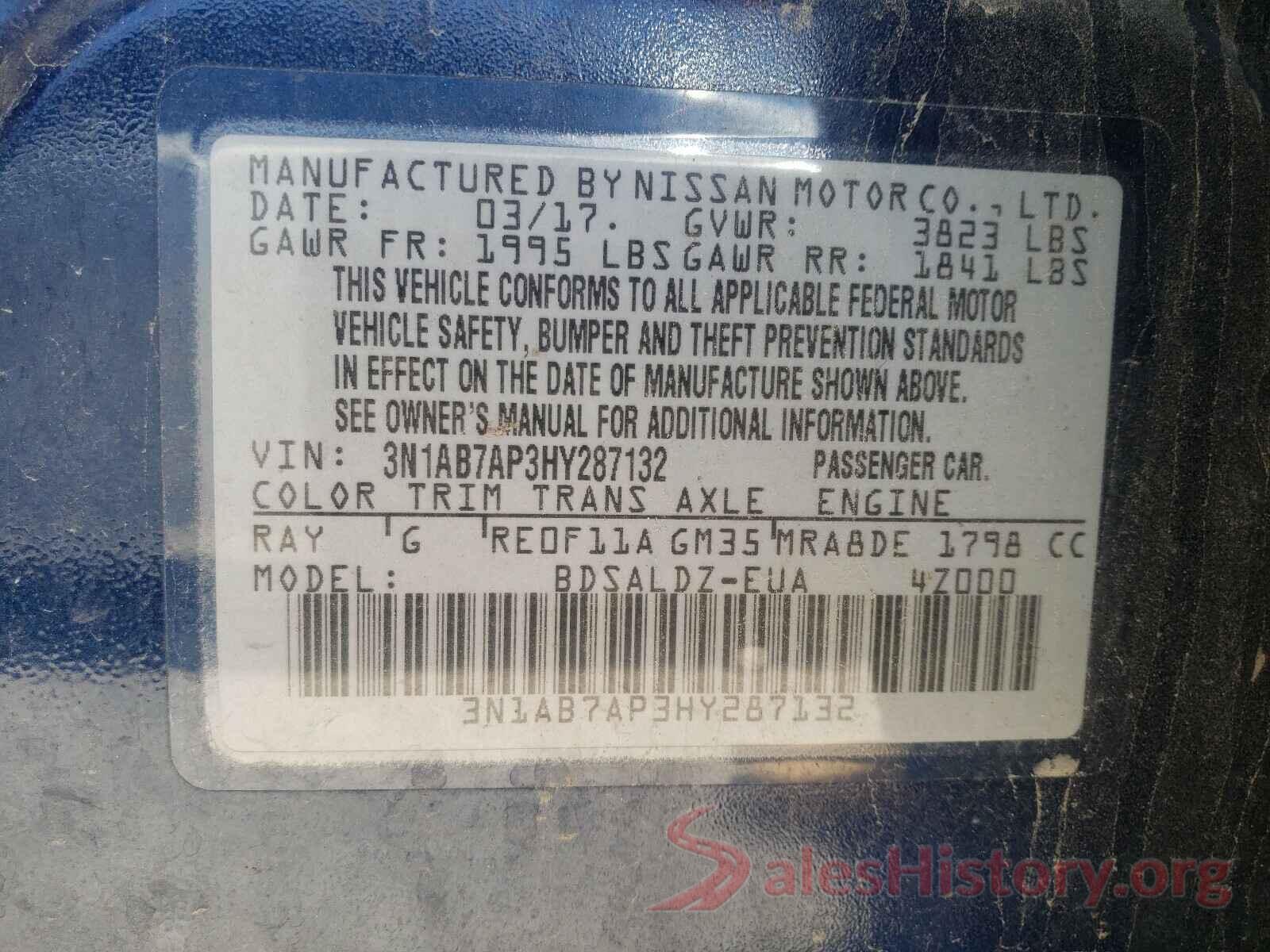 3N1AB7AP3HY287132 2017 NISSAN SENTRA