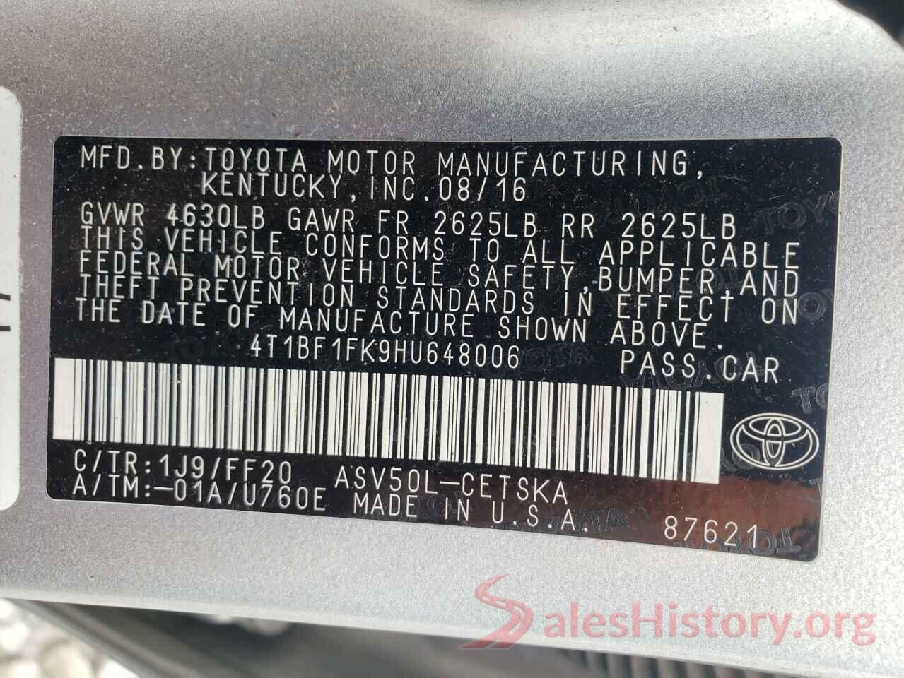 4T1BF1FK9HU648006 2017 TOYOTA CAMRY