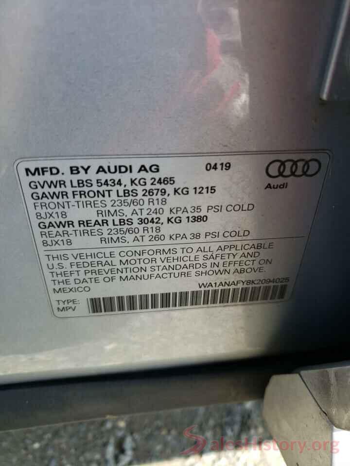 WA1ANAFY8K2094025 2019 AUDI Q5