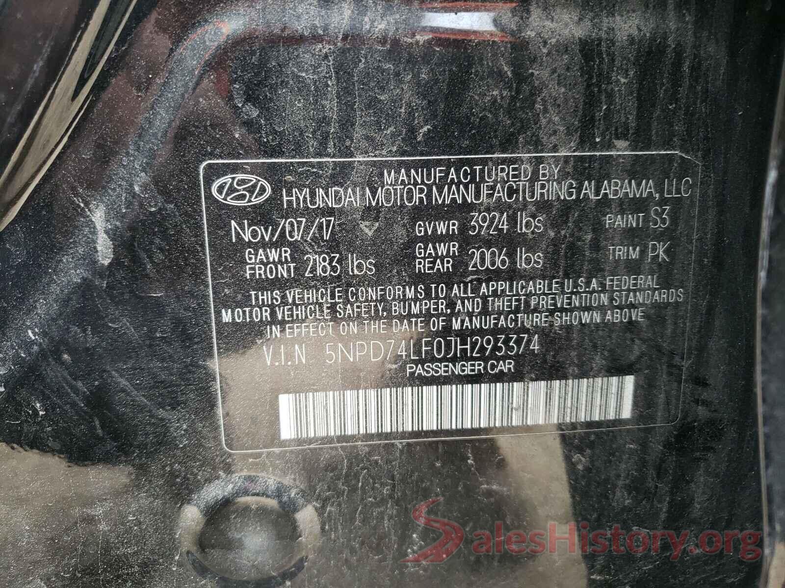 5NPD74LF0JH293374 2018 HYUNDAI ELANTRA