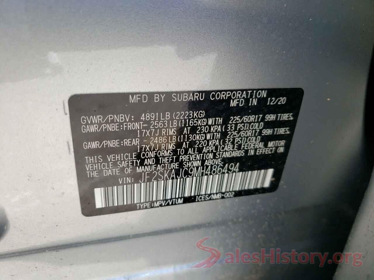 JF2SKAJC9MH486494 2021 SUBARU FORESTER