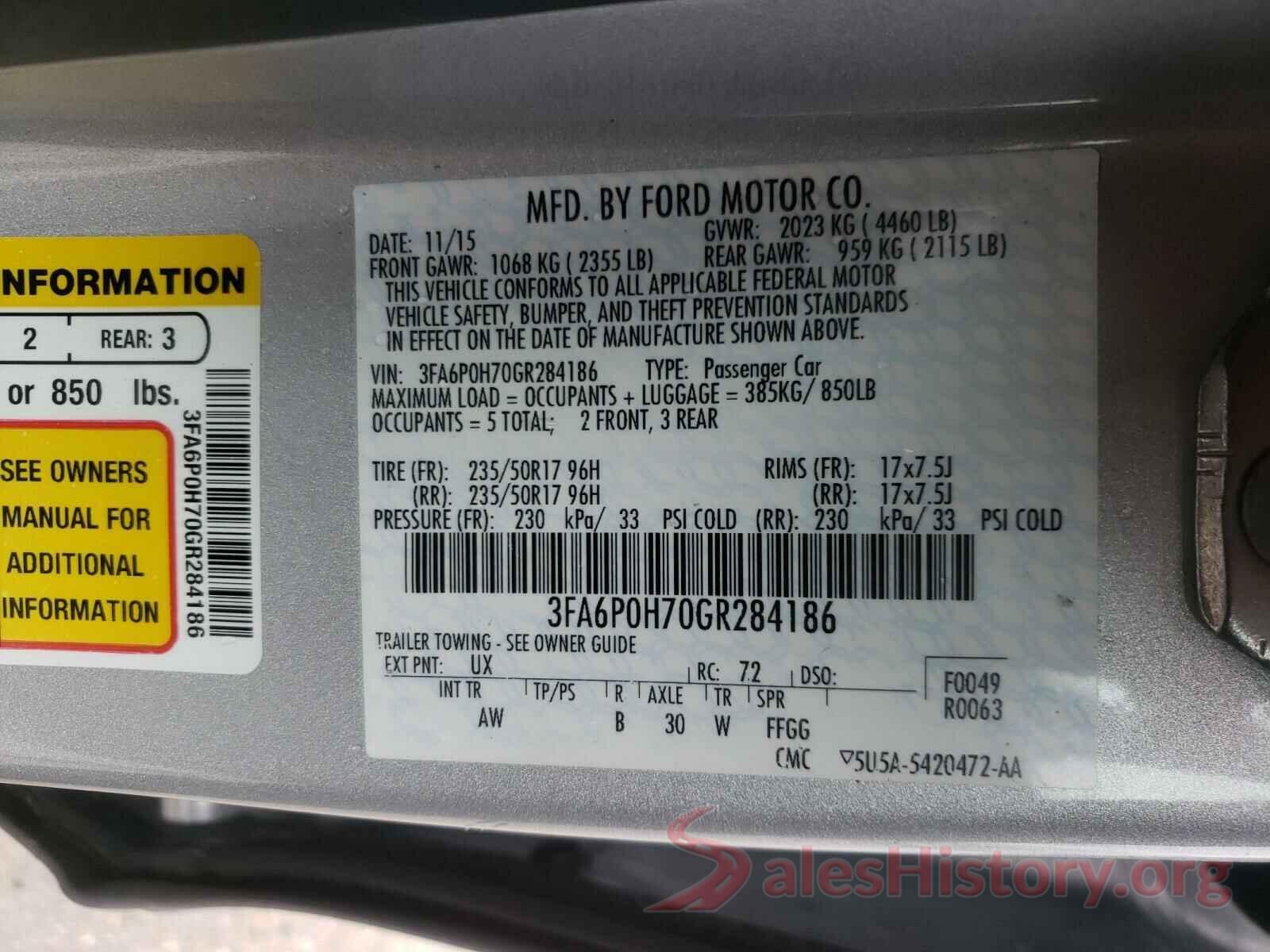 3FA6P0H70GR284186 2016 FORD FUSION