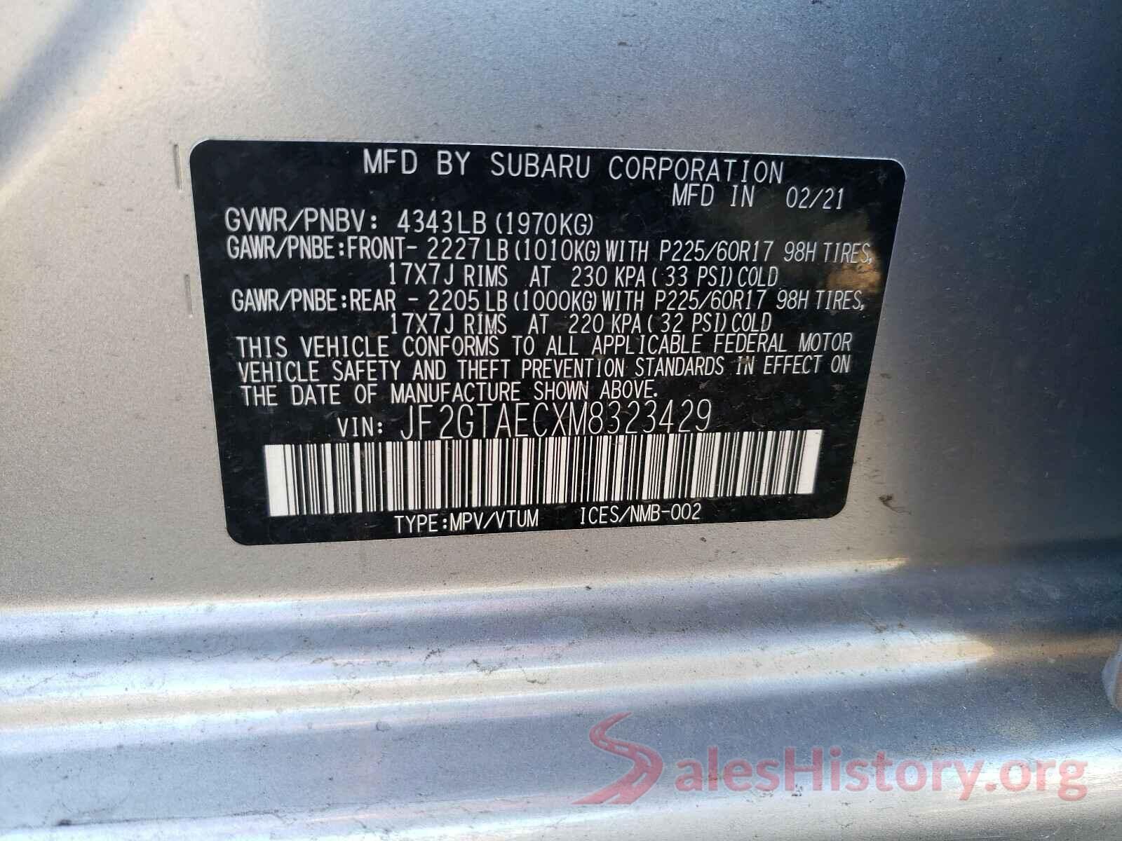 JF2GTAECXM8323429 2021 SUBARU CROSSTREK