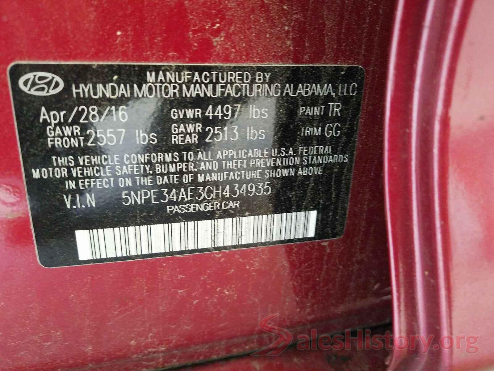 5NPE34AF3GH434935 2016 HYUNDAI SONATA