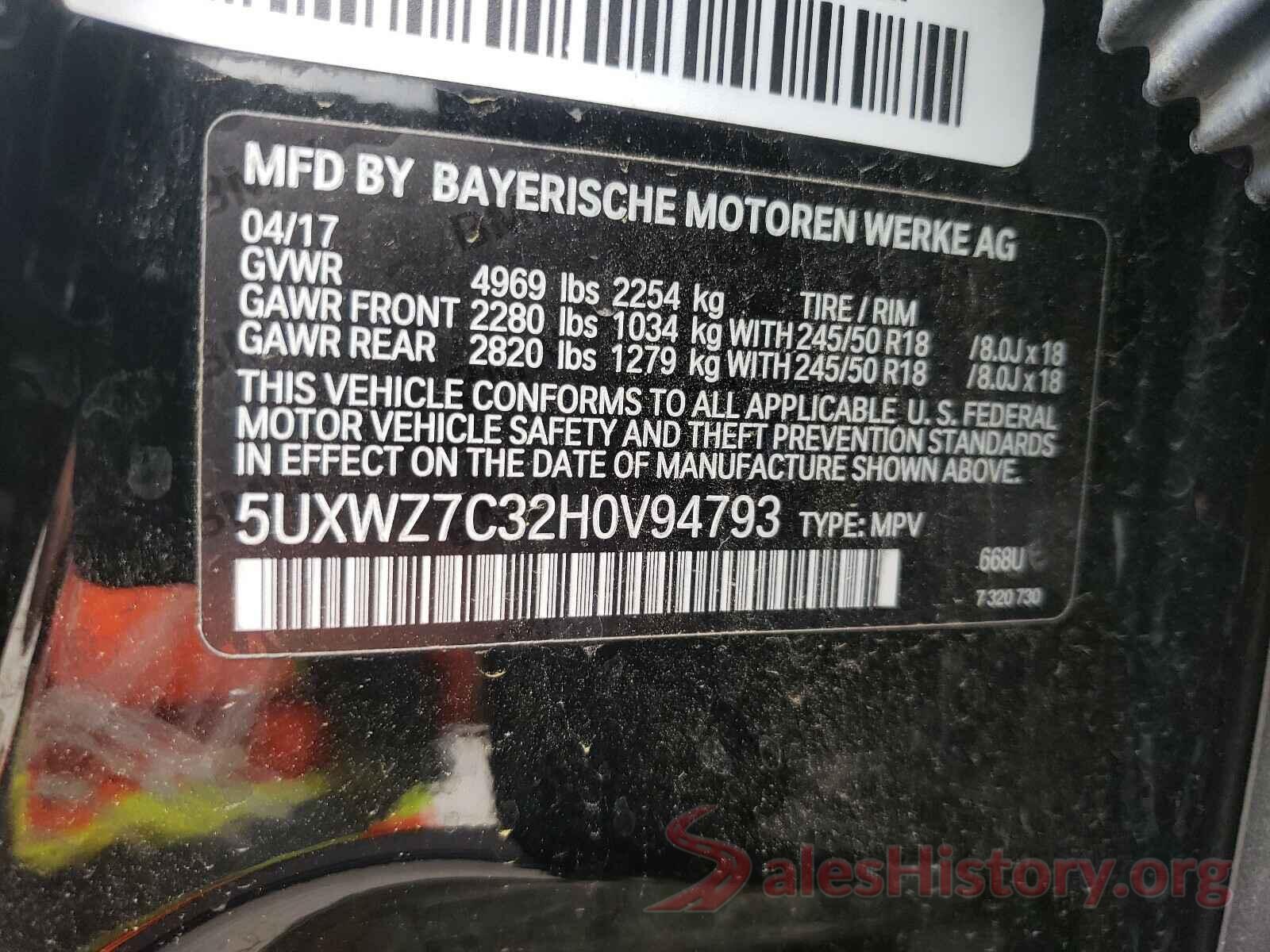 5UXWZ7C32H0V94793 2017 BMW X3