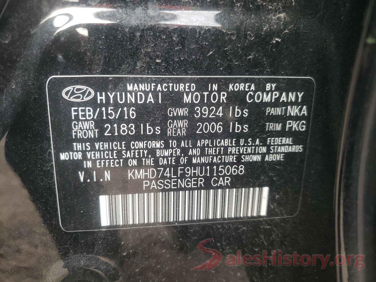 KMHD74LF9HU115068 2017 HYUNDAI ELANTRA