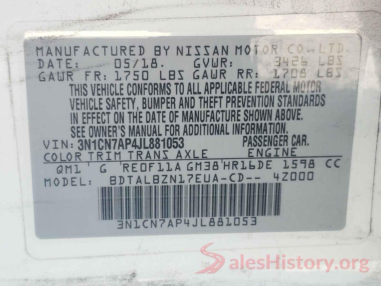 3N1CN7AP4JL881053 2018 NISSAN VERSA